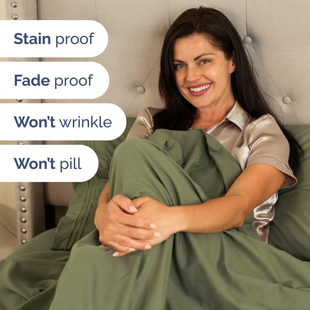 Wrap Around Dust Ruffle Bed Skirt 2 Pillowcases Bundle - Sage Green
