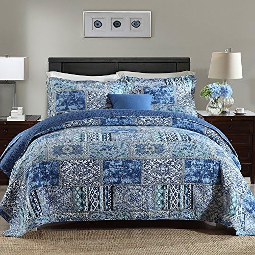 NEWLAKE Reversible Patchwork Bedspread Quilt Set King Size