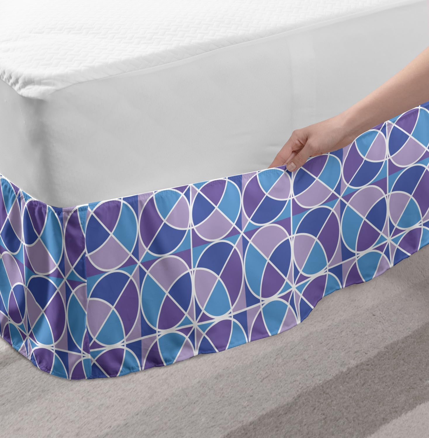 Lunarable Modern Elastic Bed Skirt with Abstract Mosaic Design 1