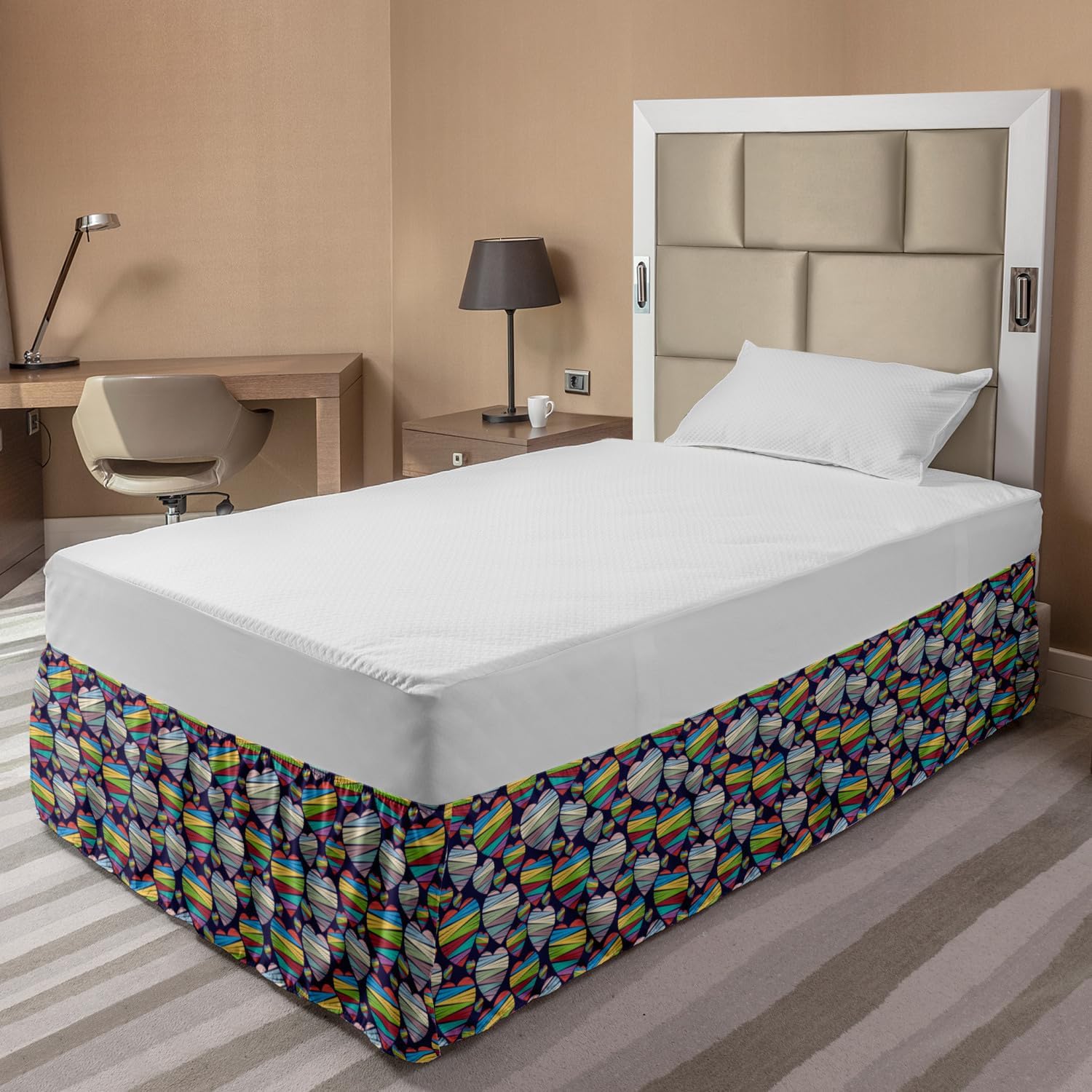 Lunarable Valentines Day Bedskirt - Indigo Multicolor