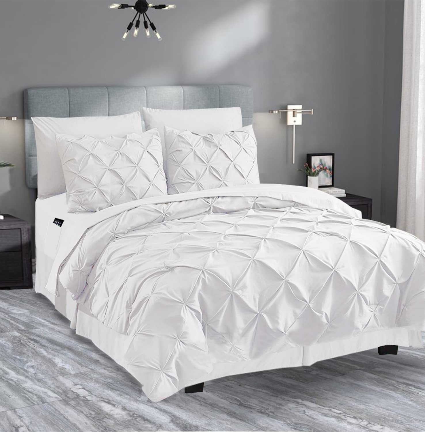 Valerian 8-Piece Pinch Pleated Comforter Set White