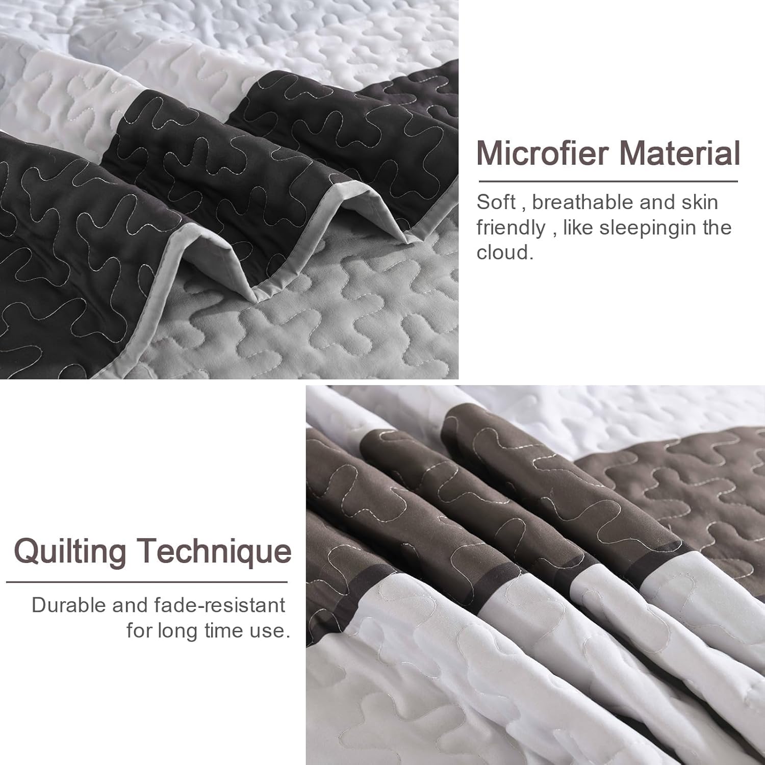Dinjoy Grey Boho Striped California King Quilt Set