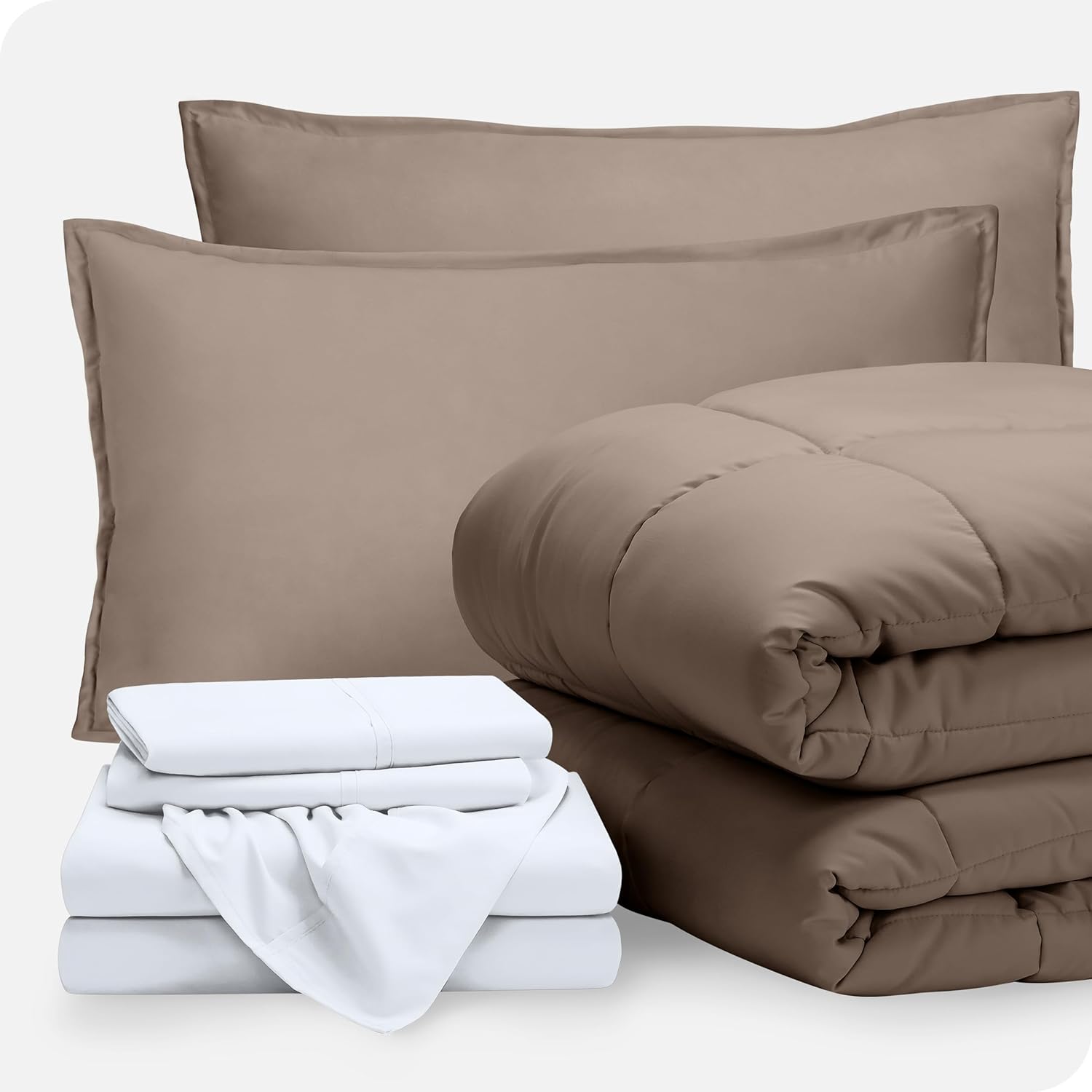 Upluxius TaupeWhite 7 Piece Full XL Bed-In-A-Bag Comforter Set