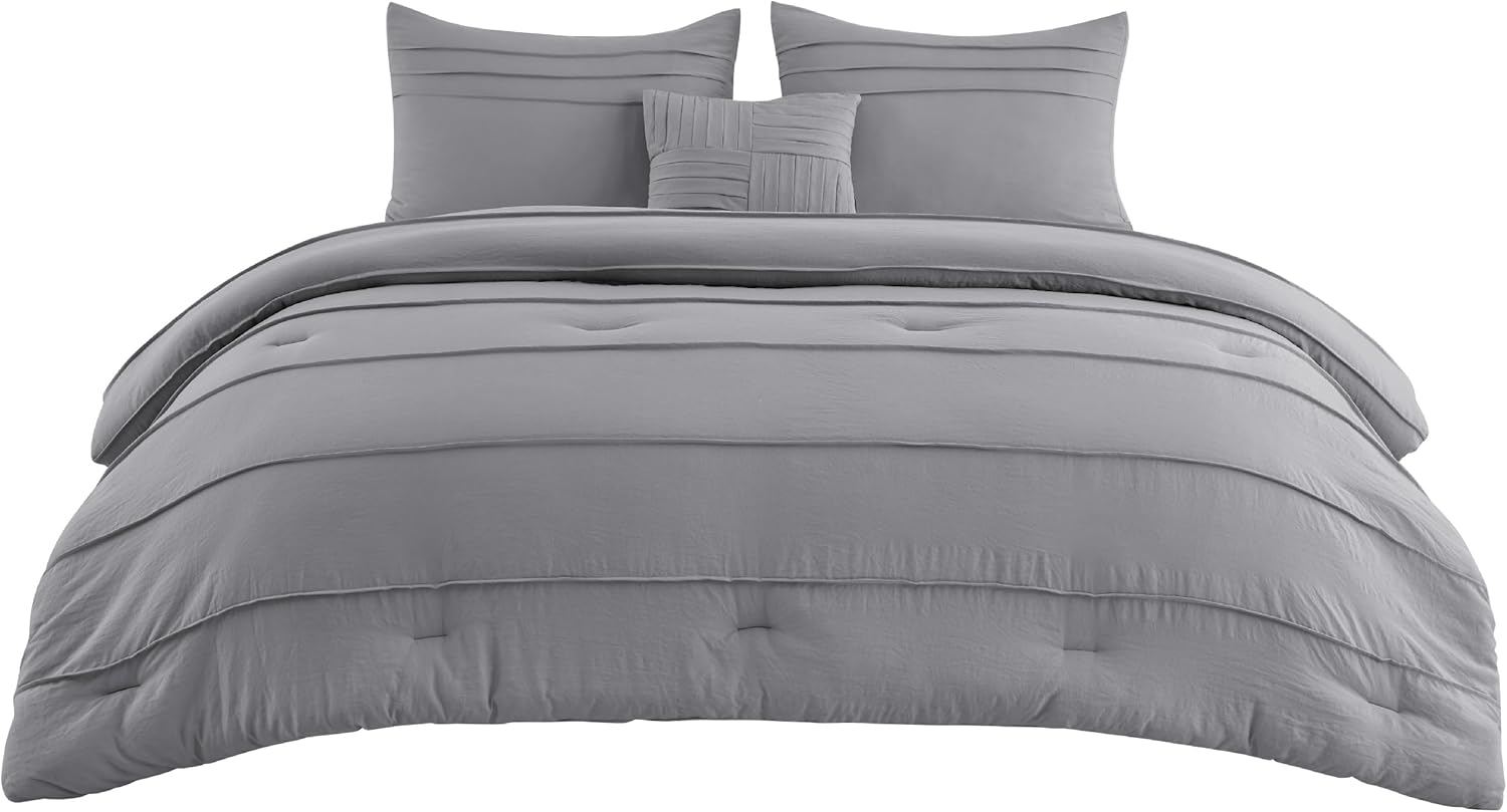 Bedsure Full Comforter Set - 4 Piece Grey Boho Bedding 1