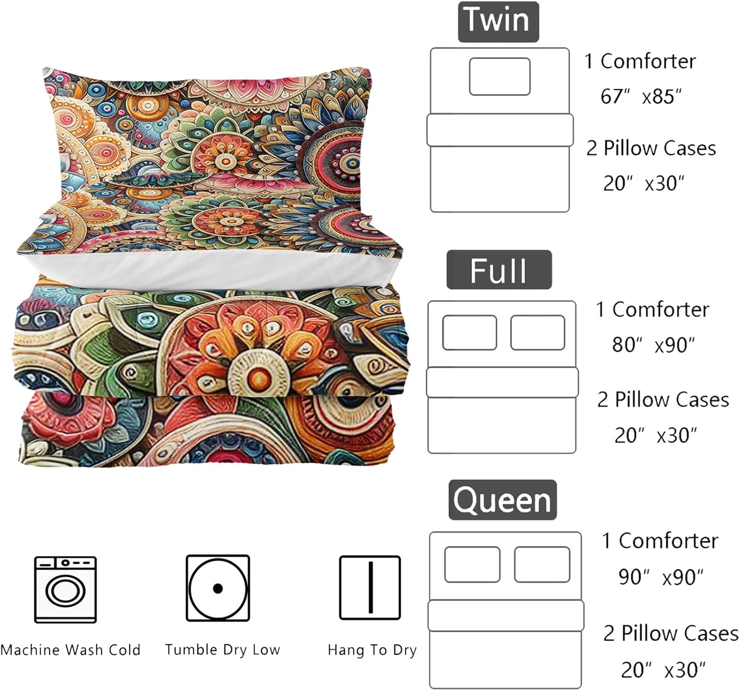 Nttopship 3-Piece Boho Comforter Set