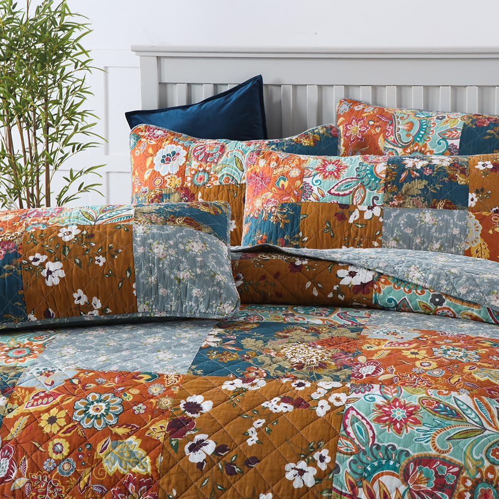 VISIMISI Cotton Reversible Quilt Set 3 Pieces Queen Size