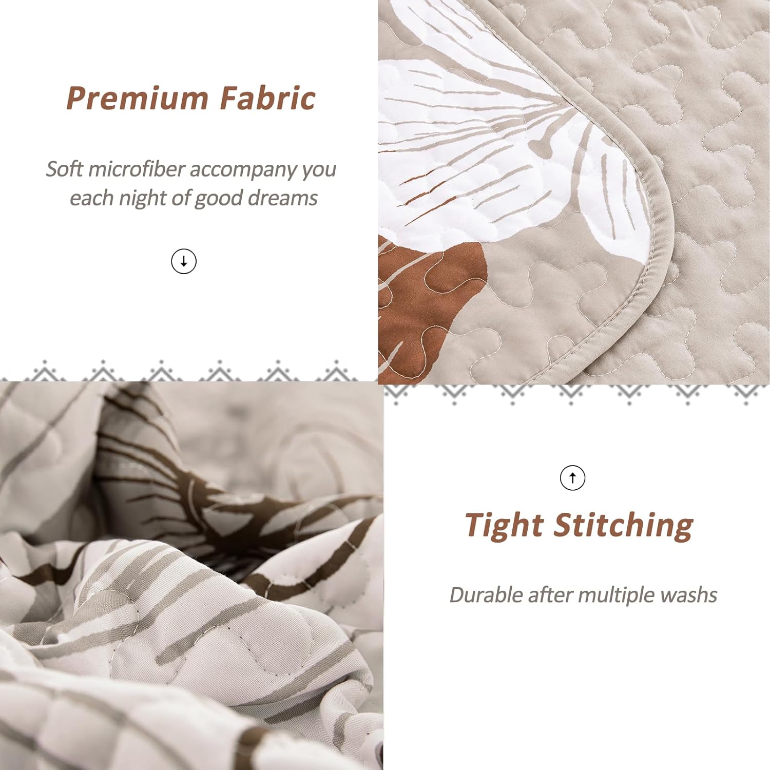 DJY 3 Piece King Taupe Floral Quilt Set