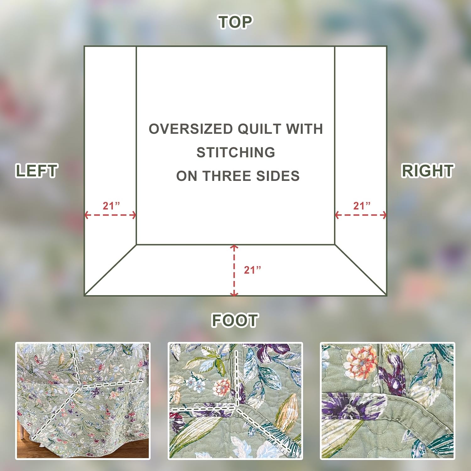 Sanracie 100 Cotton Oversized King Quilt Set 3Pcs