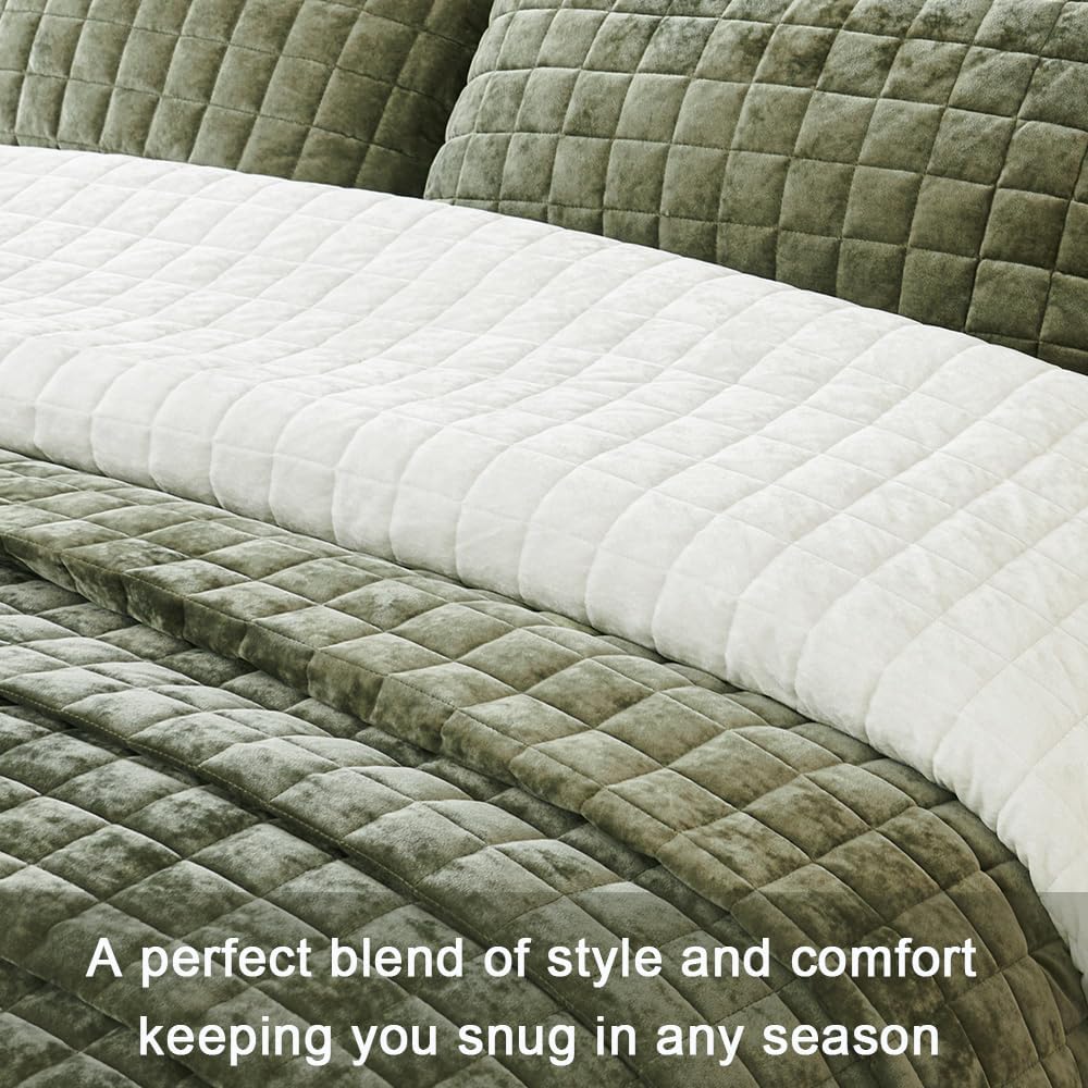 LR Rocaloca Velvet Quilt Set Army Green California King