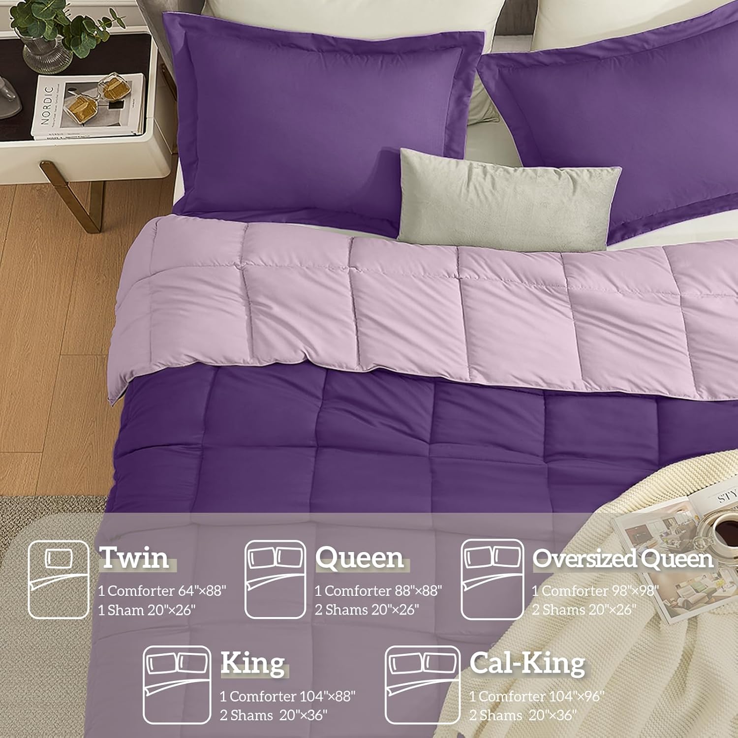 Homelike Moment California King Comforter Set Purple