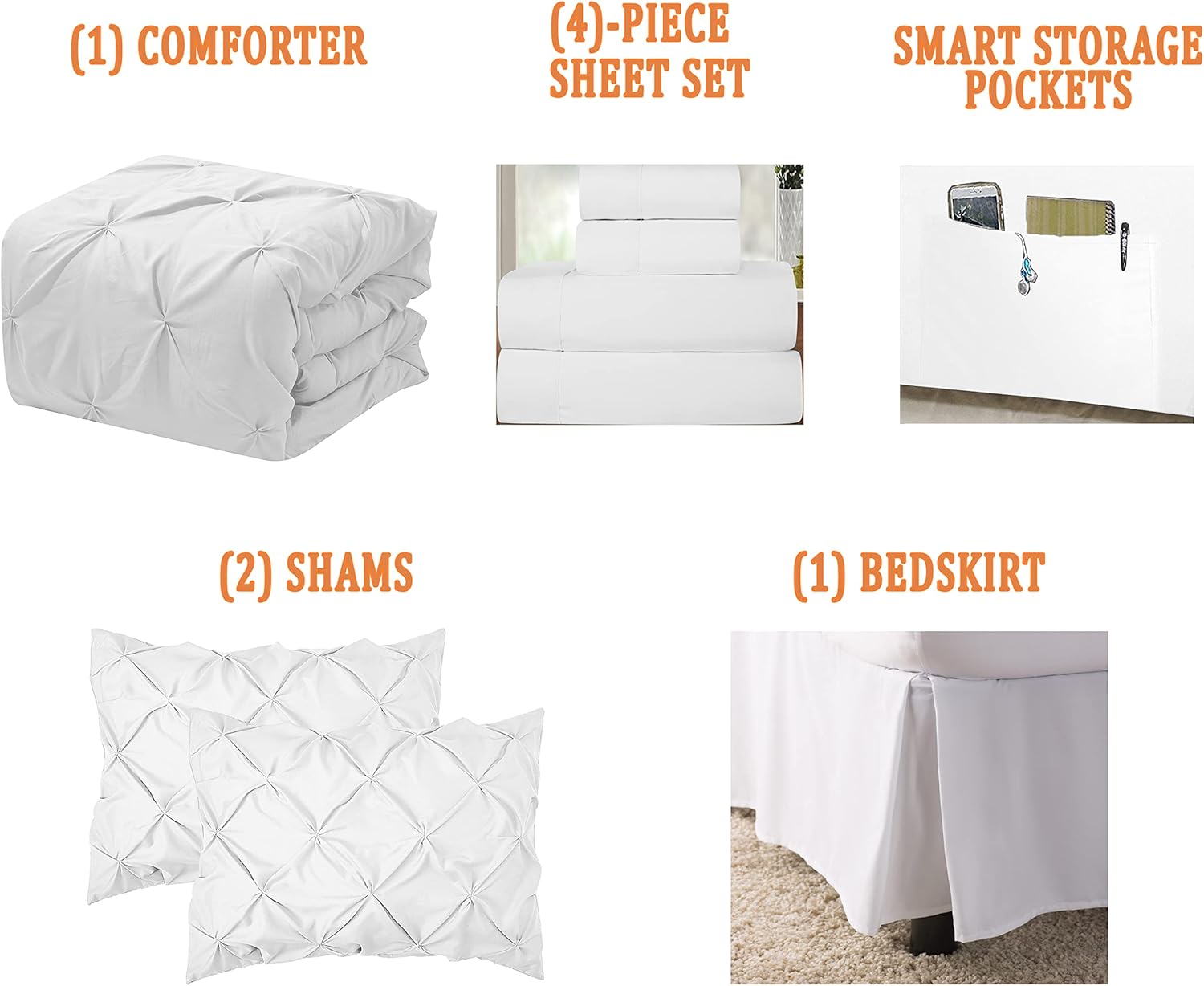 Valerian 8-Piece Pinch Pleated Comforter Set White