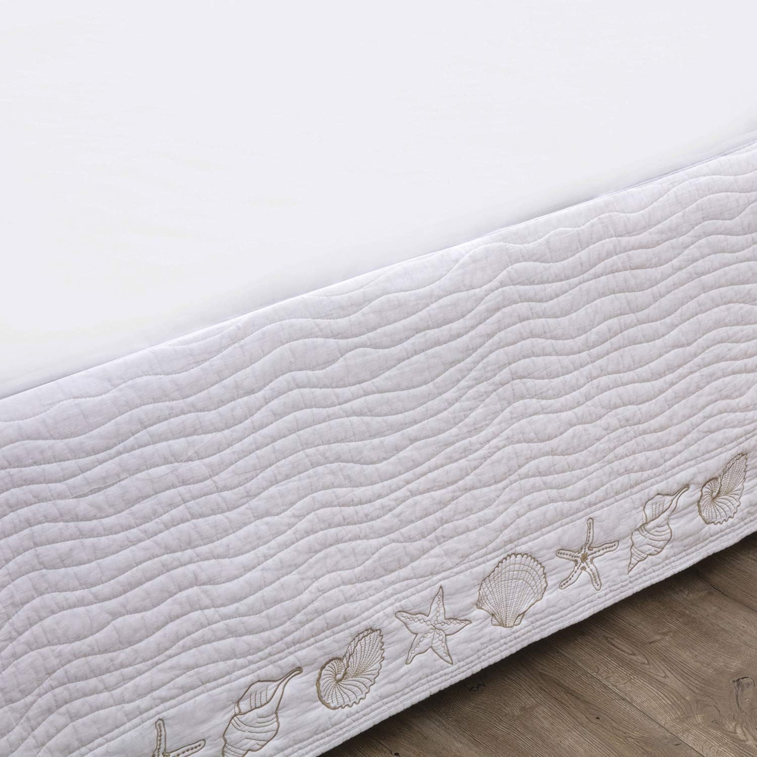 Greenland Home Coastal Seashell Embroidered Bed Skirt Full Size