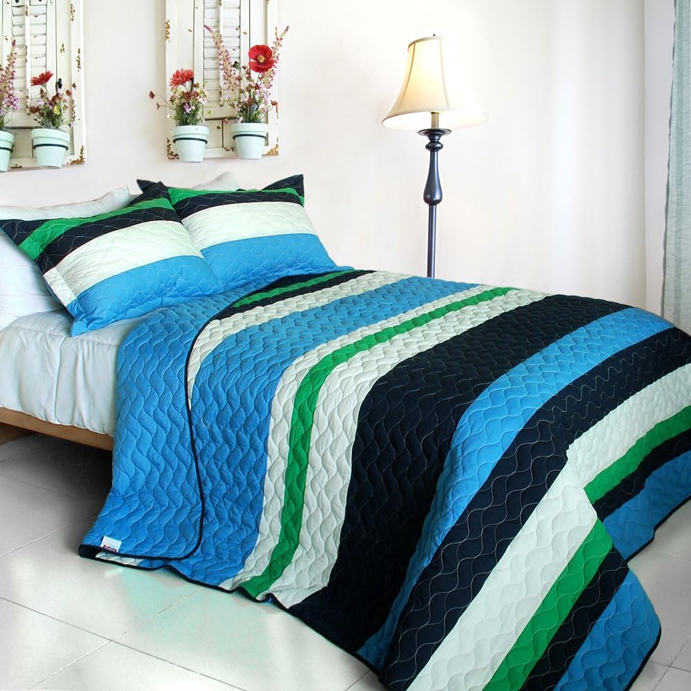 Onitiva Caprice 3PC Vermicelli-Quilted Patchwork Quilt Set 1