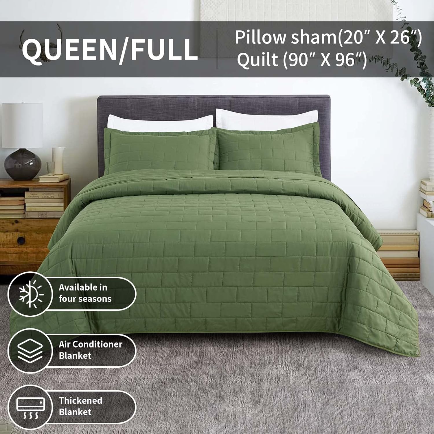 Hygge Hush Summer Quilt Set 3 Piece Olive Green