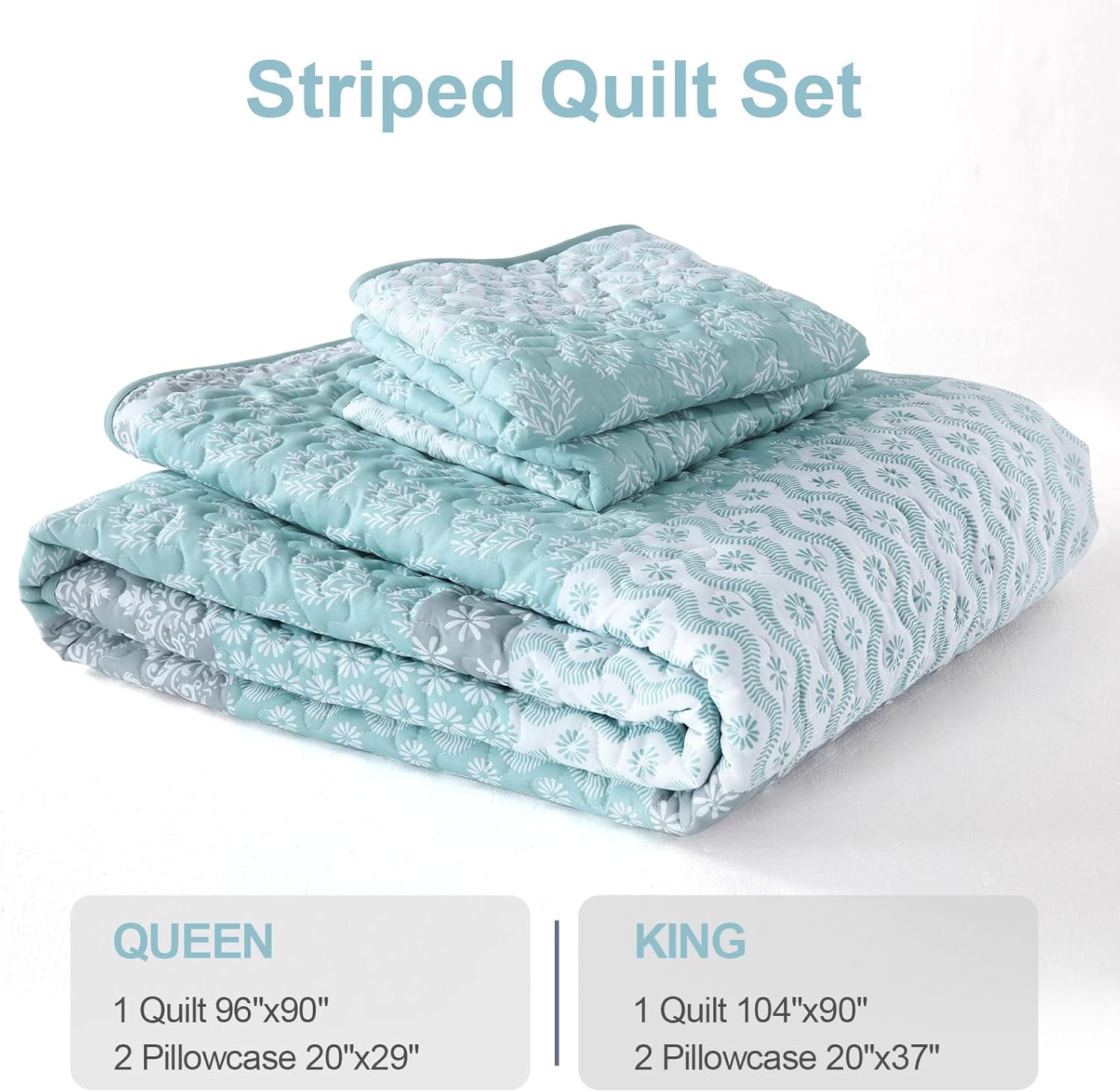 Cottolester Boho Striped Quilt Set Full Size 78x90 3 Pieces