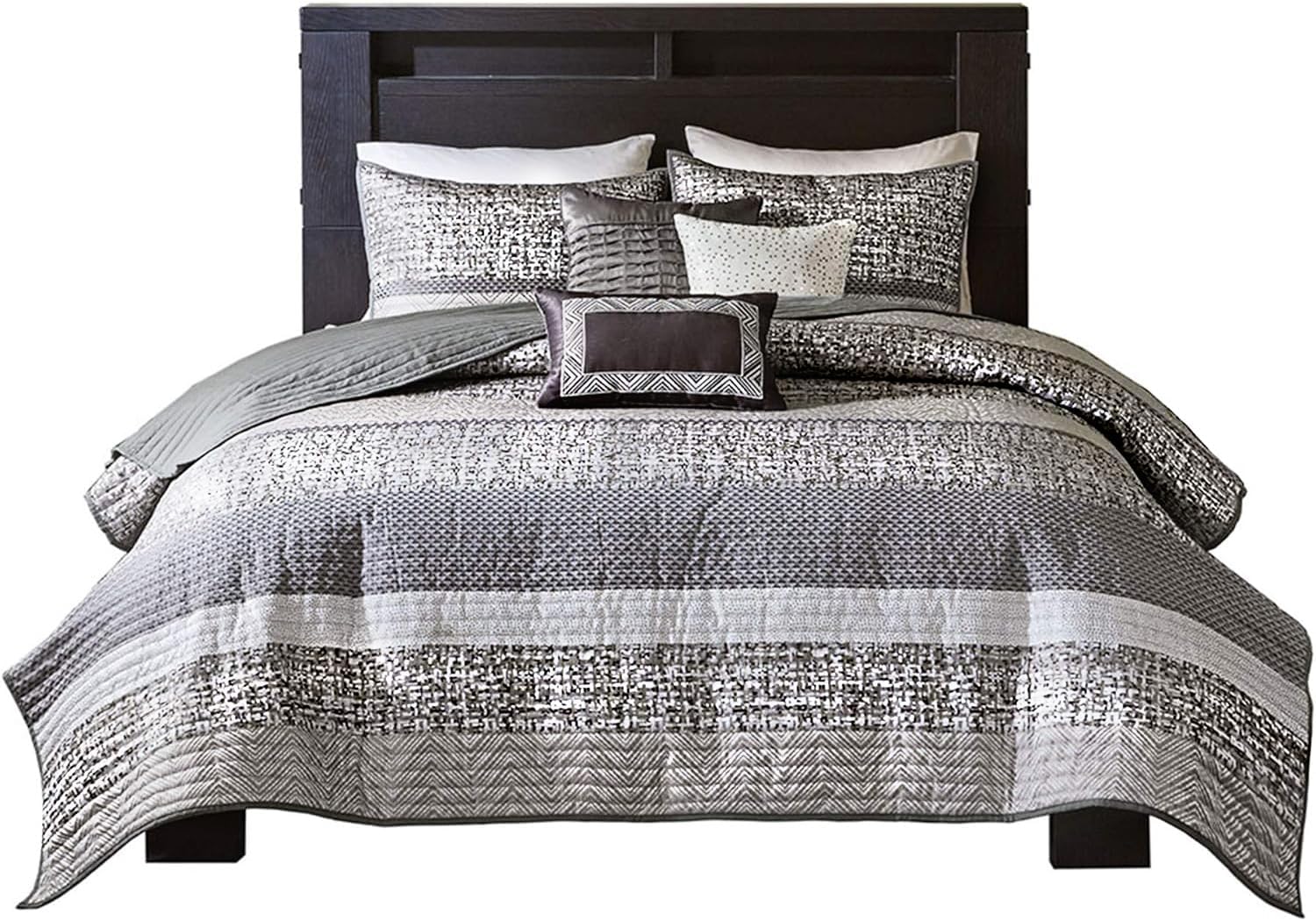 Madison Park King Quilt Set with Glitter Accent Chevron GreyTaupe