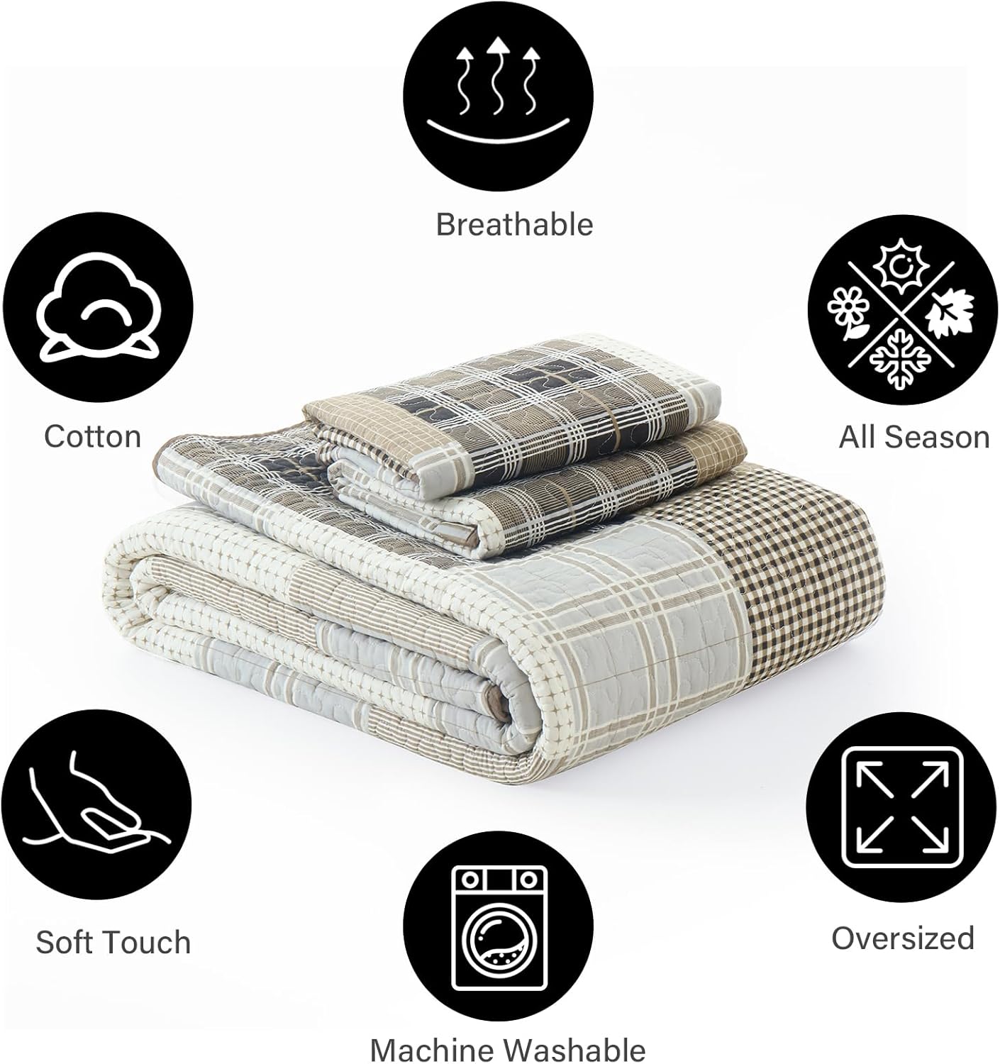 PANGUSHAN 100 Cotton Queen Quilt Set 3pcs 1