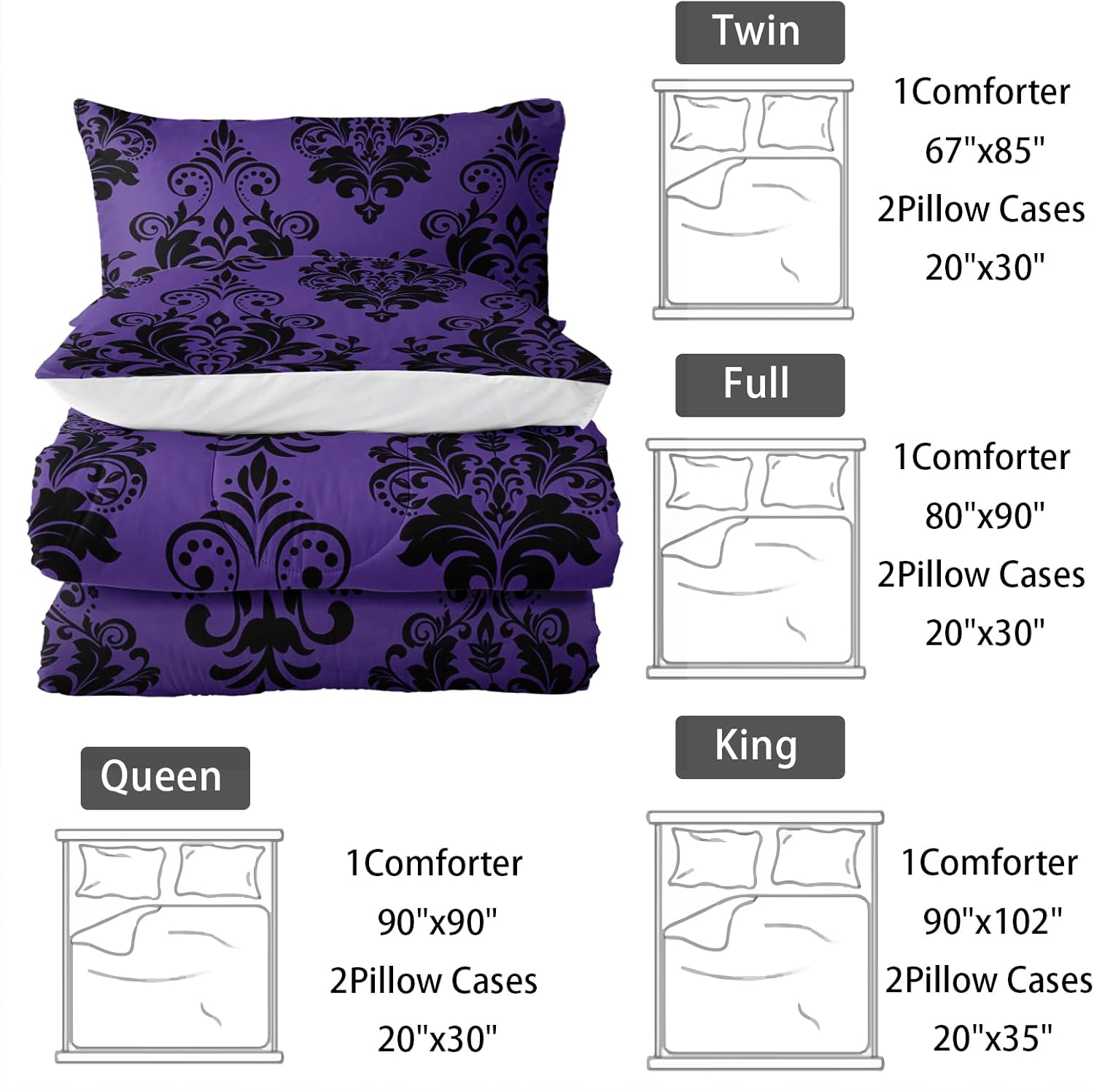 Nttopship Violet Gothic Floral Comforter Set