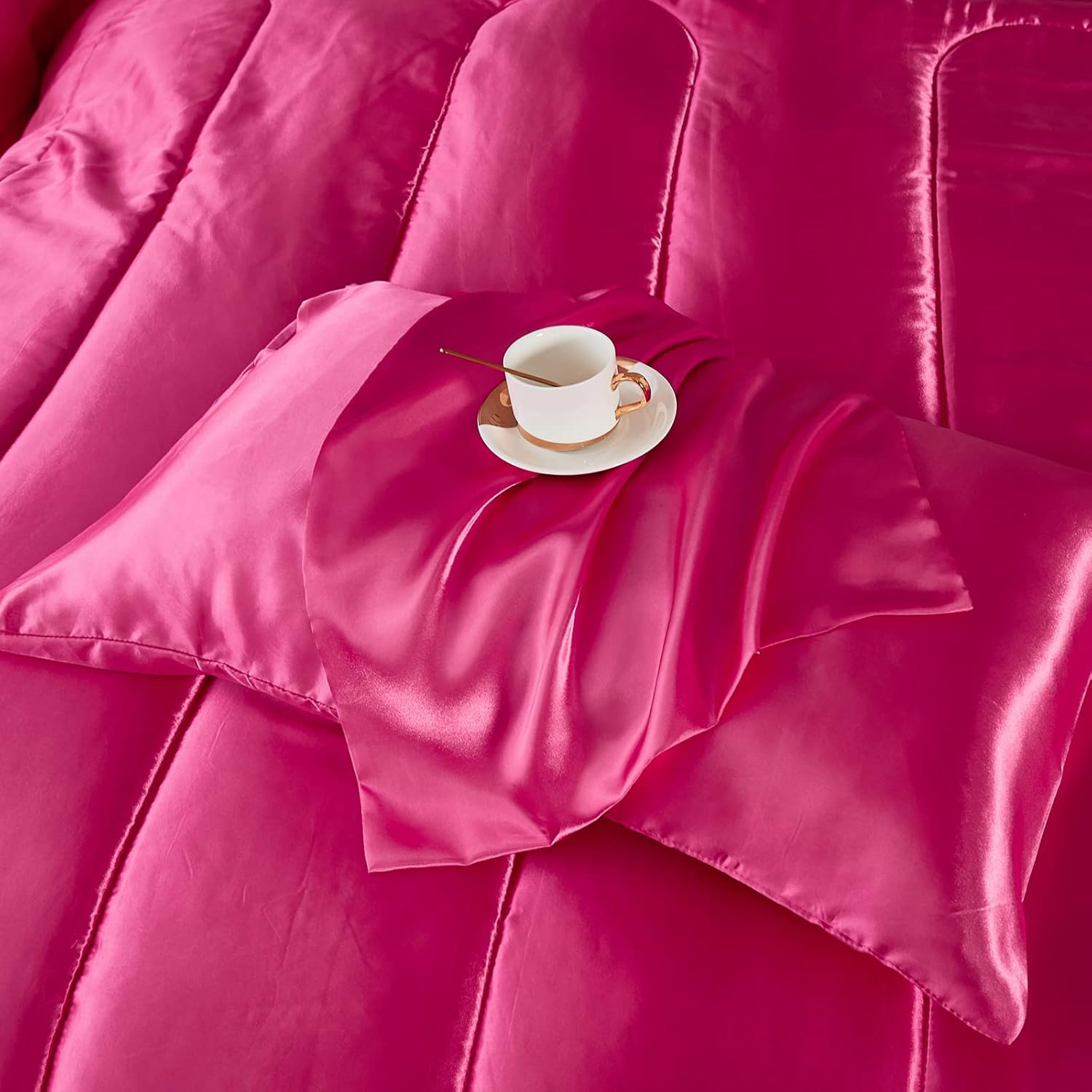 Kanak Bedding 3PC Silky Comforter Set Full XL Hot Pink 1