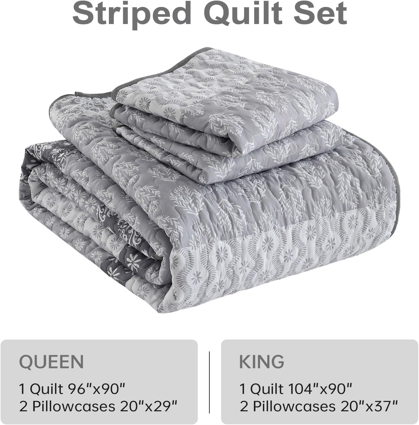 Cottolester Boho Queen Size Gray Striped Coverlet Set 3 Piece