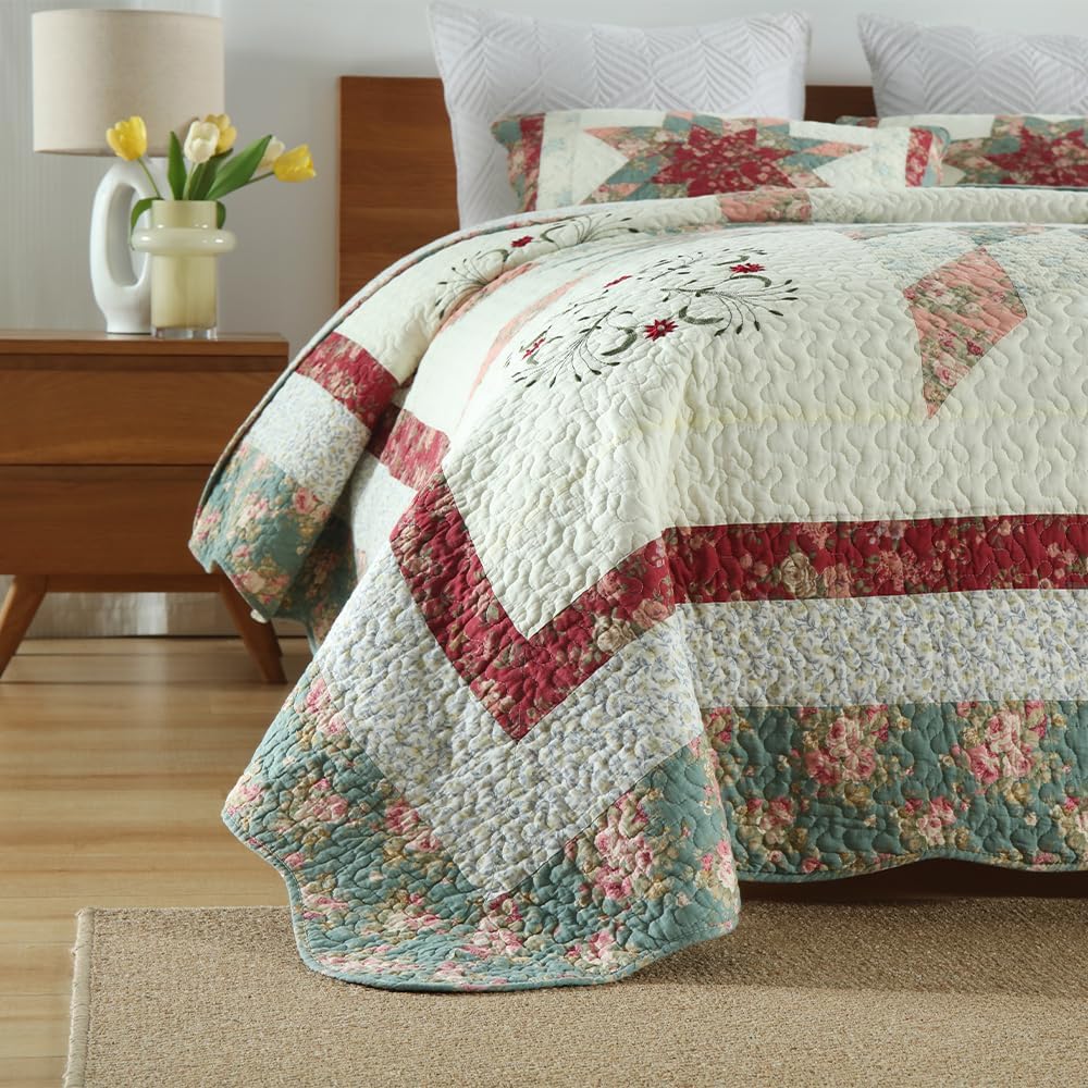 Cotton Bedspread Quilt Set 3 Piece Reversible King Size