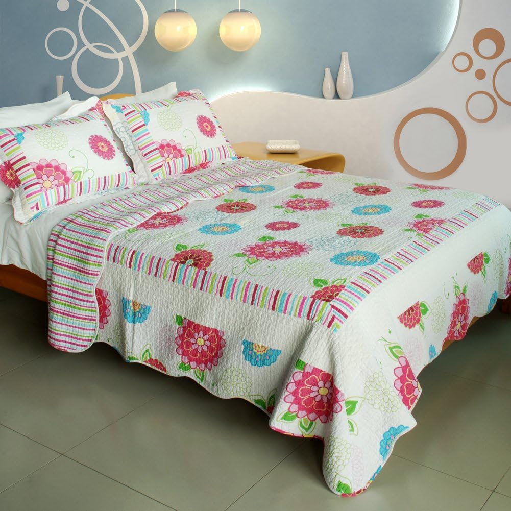 Pink Fairy Tale Cotton 3PC Quilt Set FullQueen