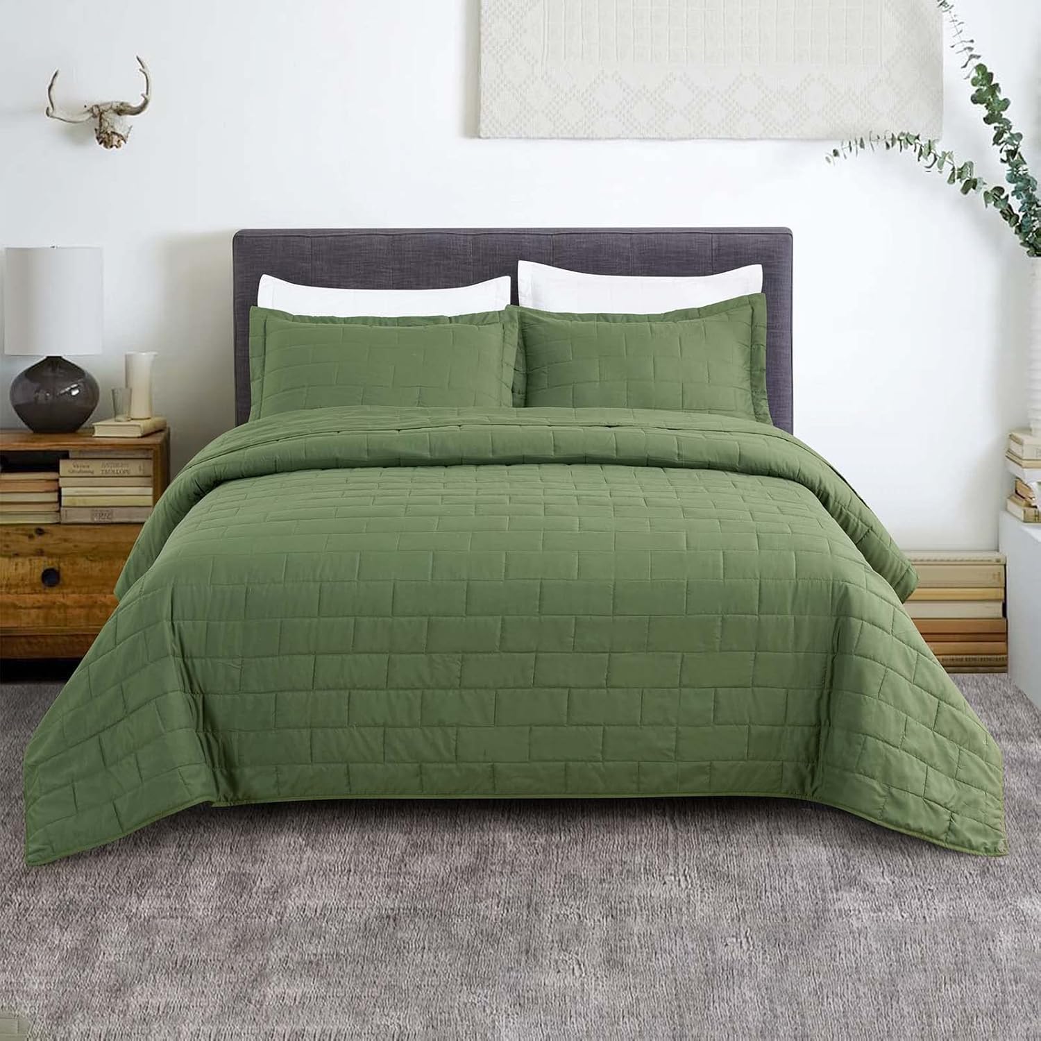 Hygge Hush Summer Quilt Set 3 Piece Olive Green