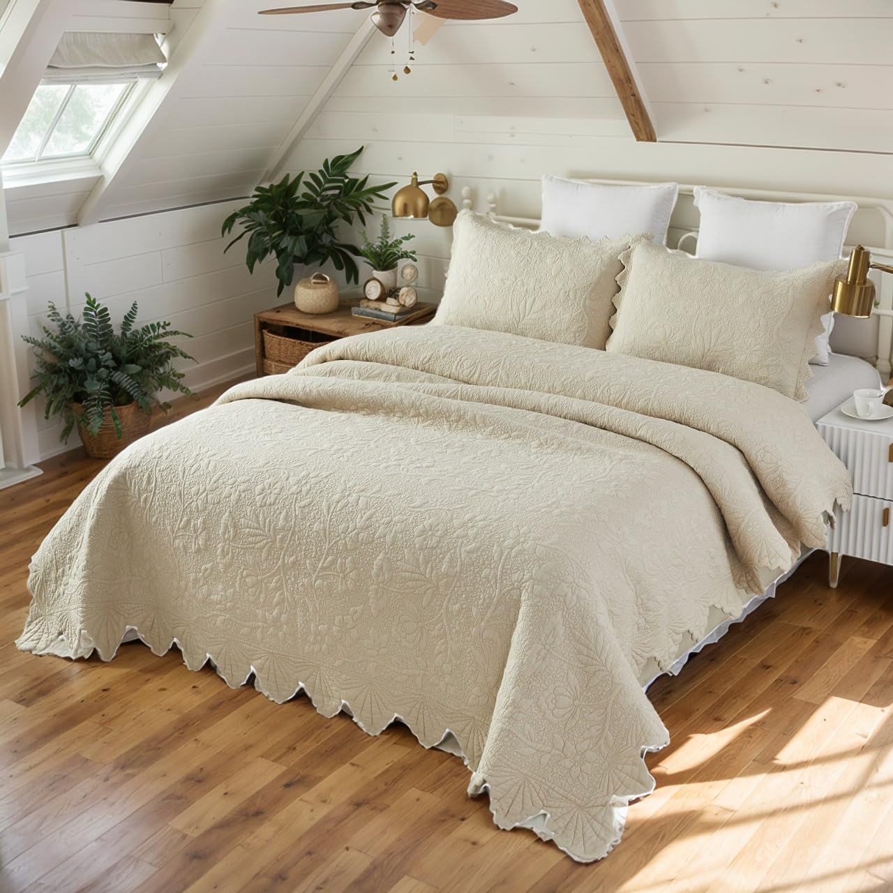 Brandream Cotton Beige Quilt Set 3-Piece