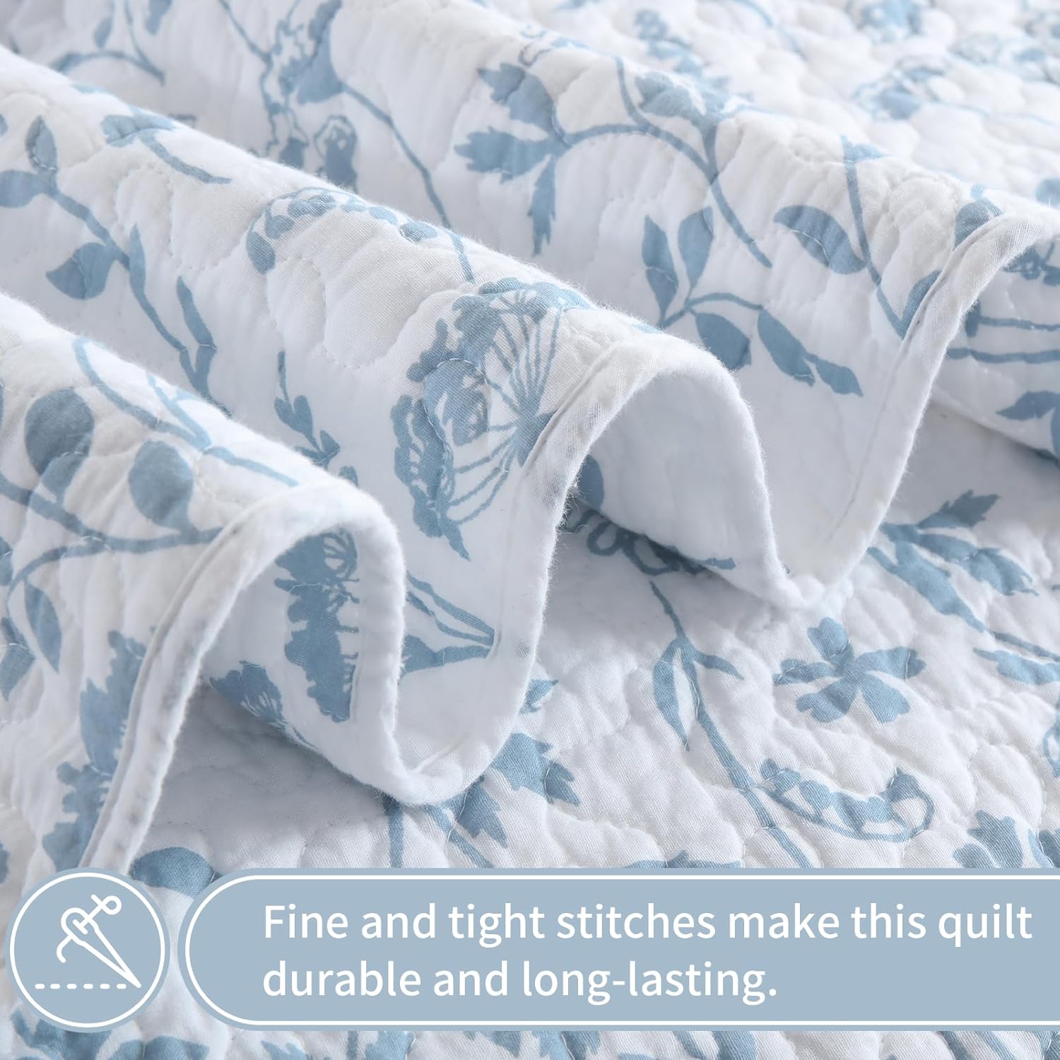 KALOOLA Summer Cotton Blue Floral King Quilt Set