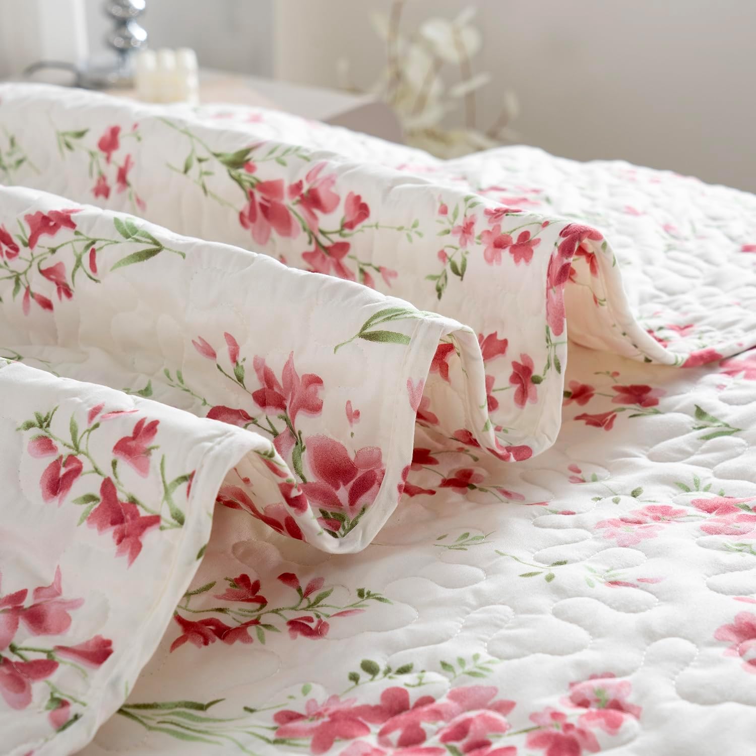Floral Queen Quilt Set 3PCS Microfiber Bedding