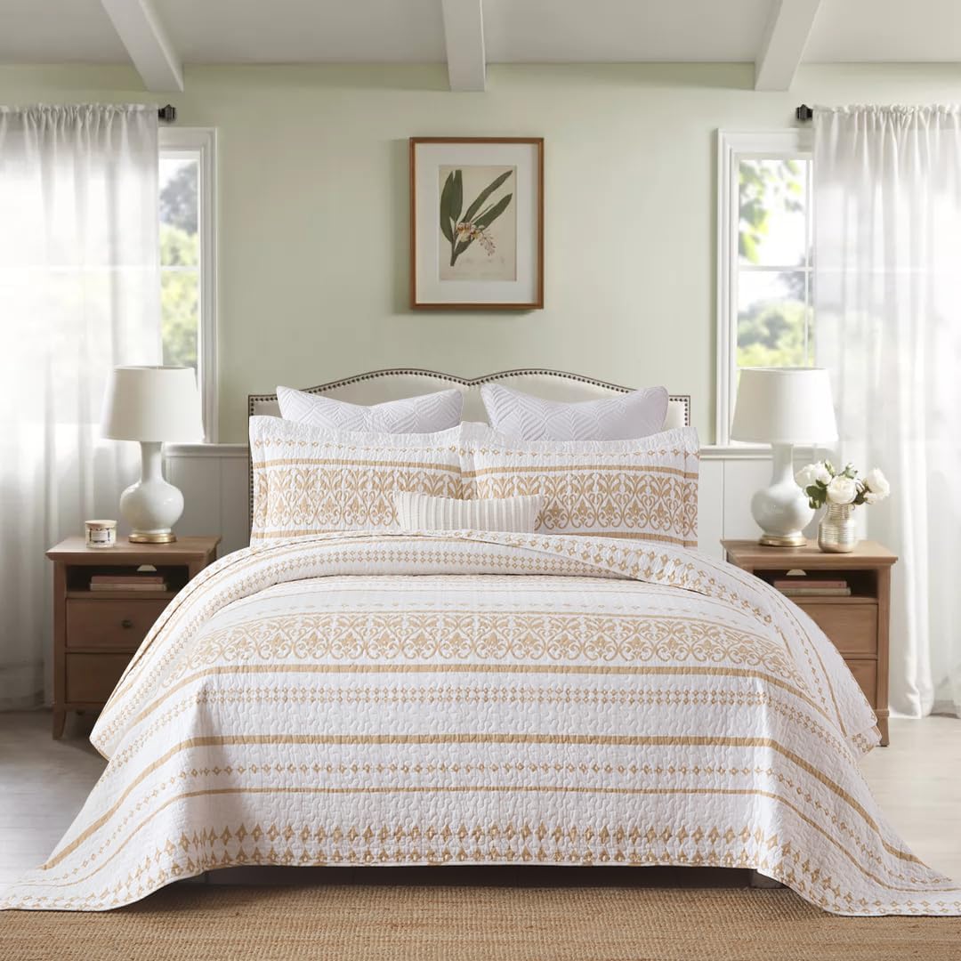 Qiqiong Bohemian Striped King Quilt 3 Pieces Set