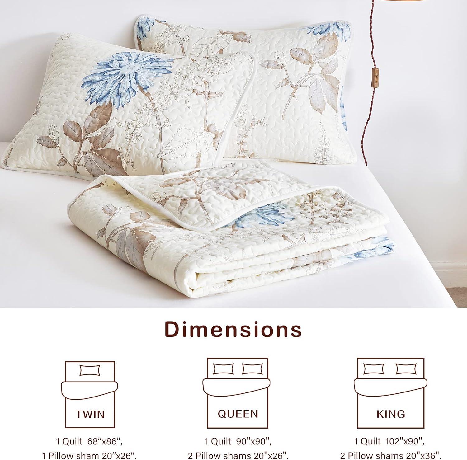 Joyreap 3-Piece Microfiber Quilt Set with Reversible Flower Design