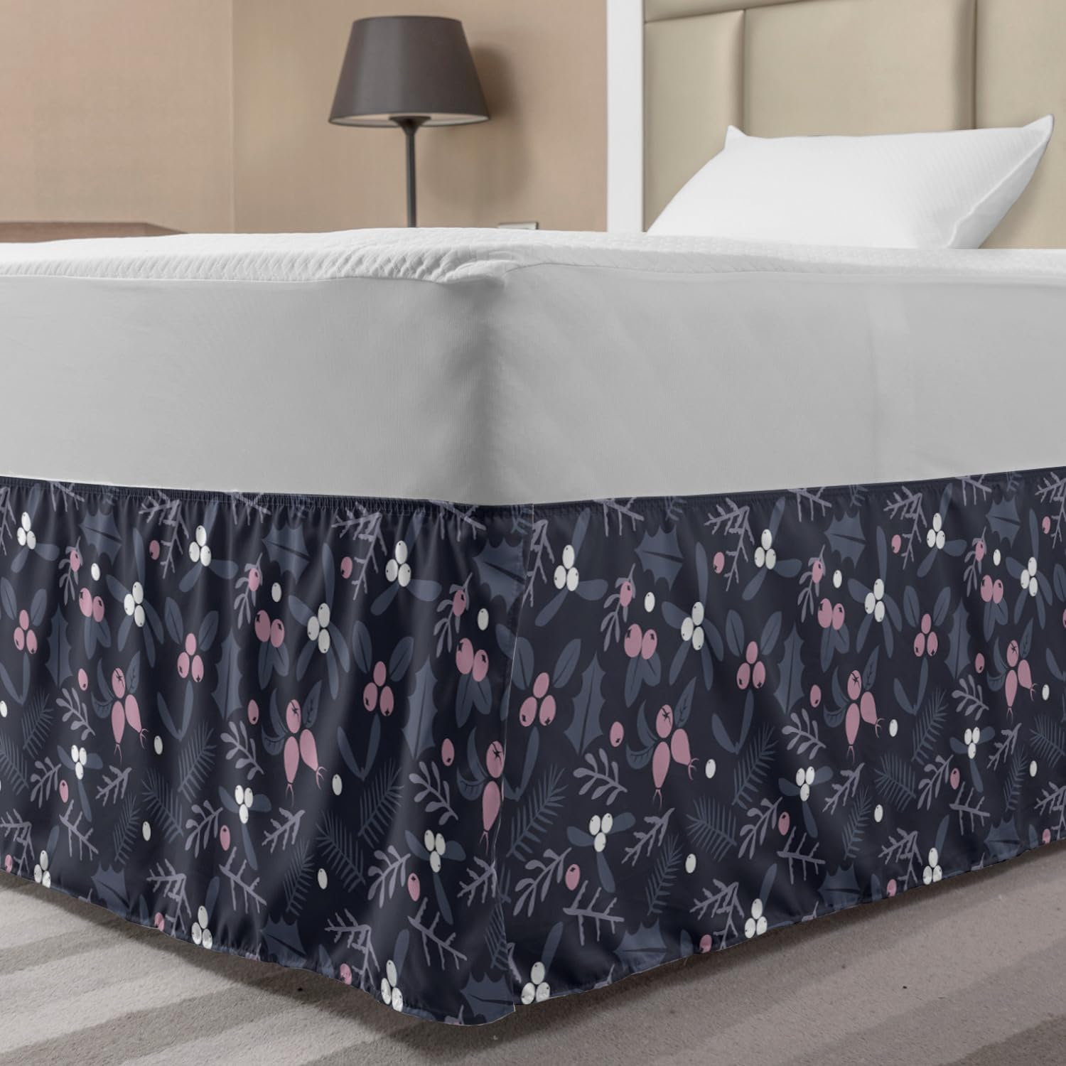 Lunarable Christmas Bed Skirt with Mistletoe Print