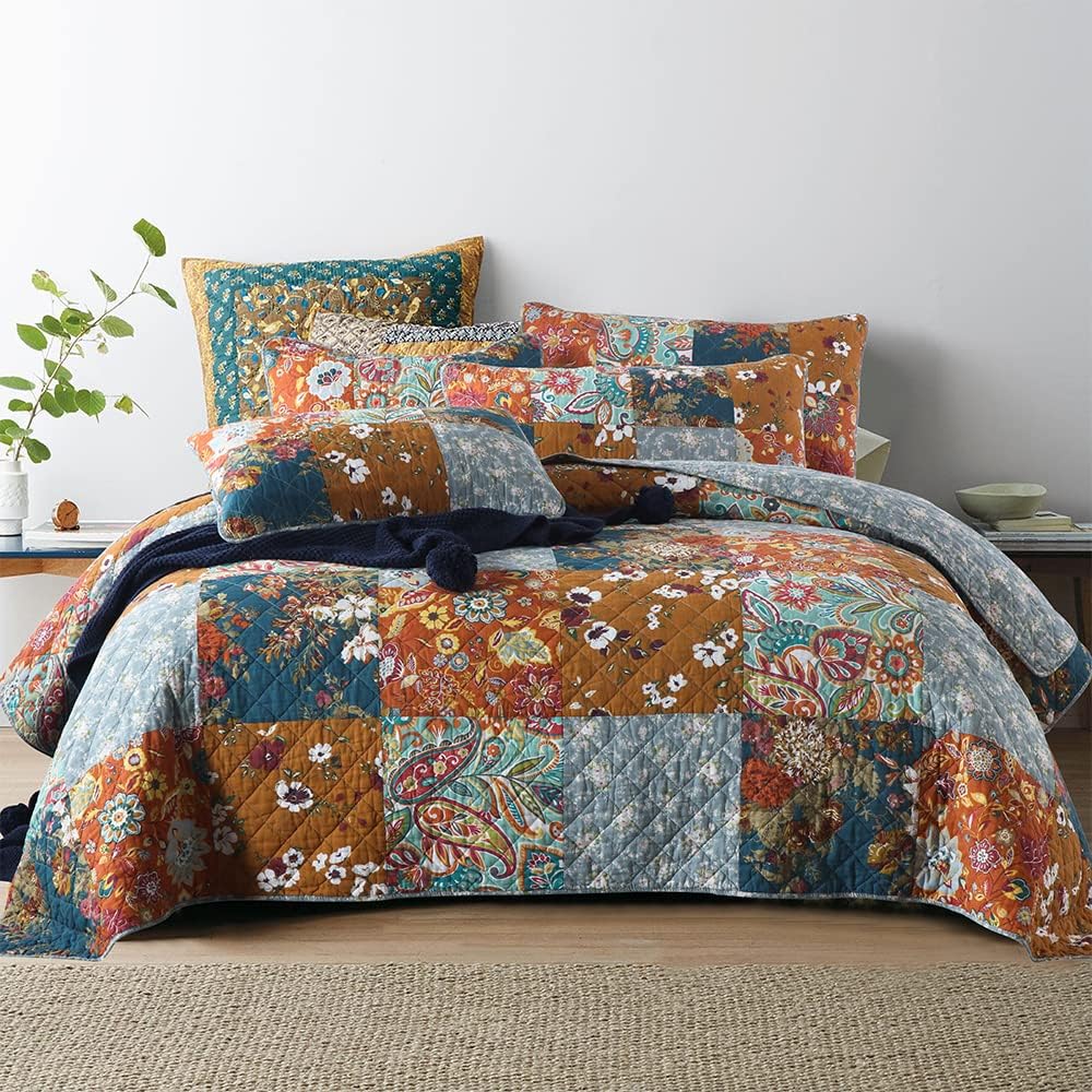 VISIMISI Cotton Reversible Quilt Set 3 Pieces Queen Size
