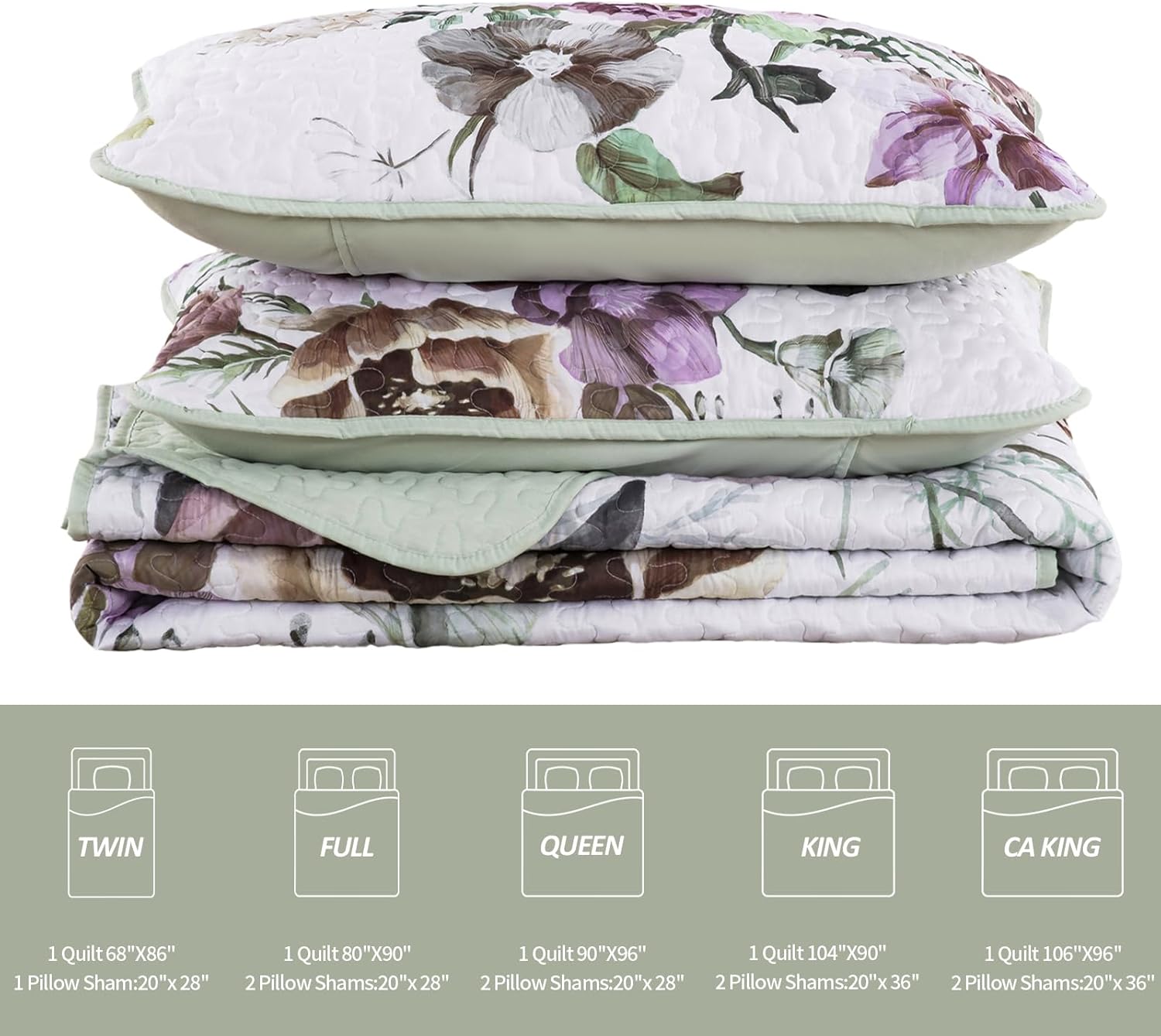 Drucon Floral Quilt Set Queen 3 Piece