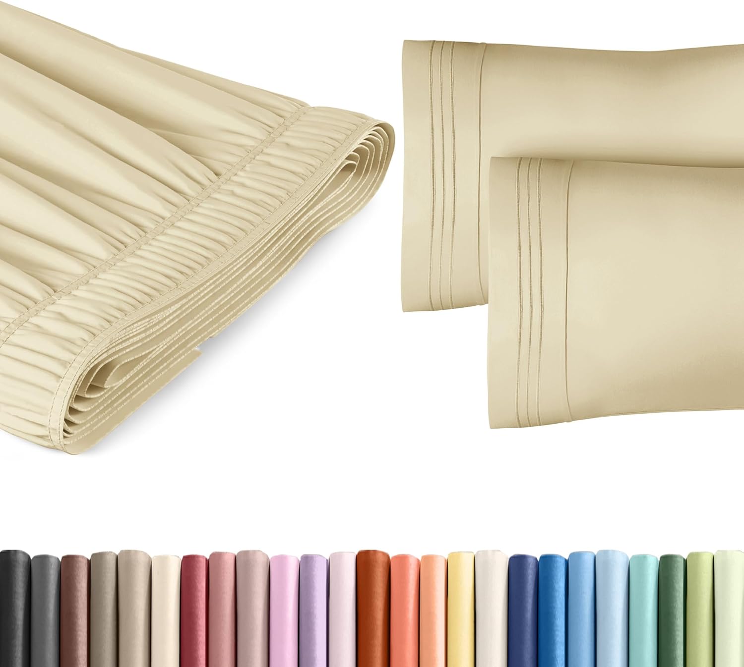 Wrap Around Dust Ruffle Bed Skirt 2 Pillowcases Bundle - Beige