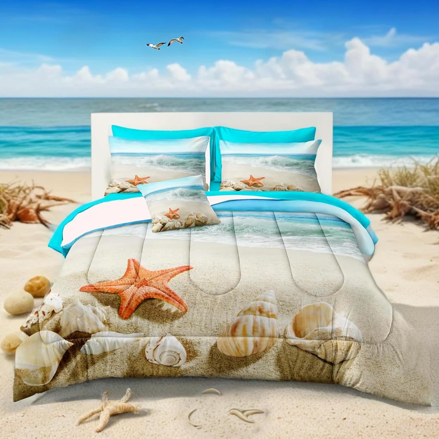 Bedbay Beach Themed Comforter Set - Cal King Aqua