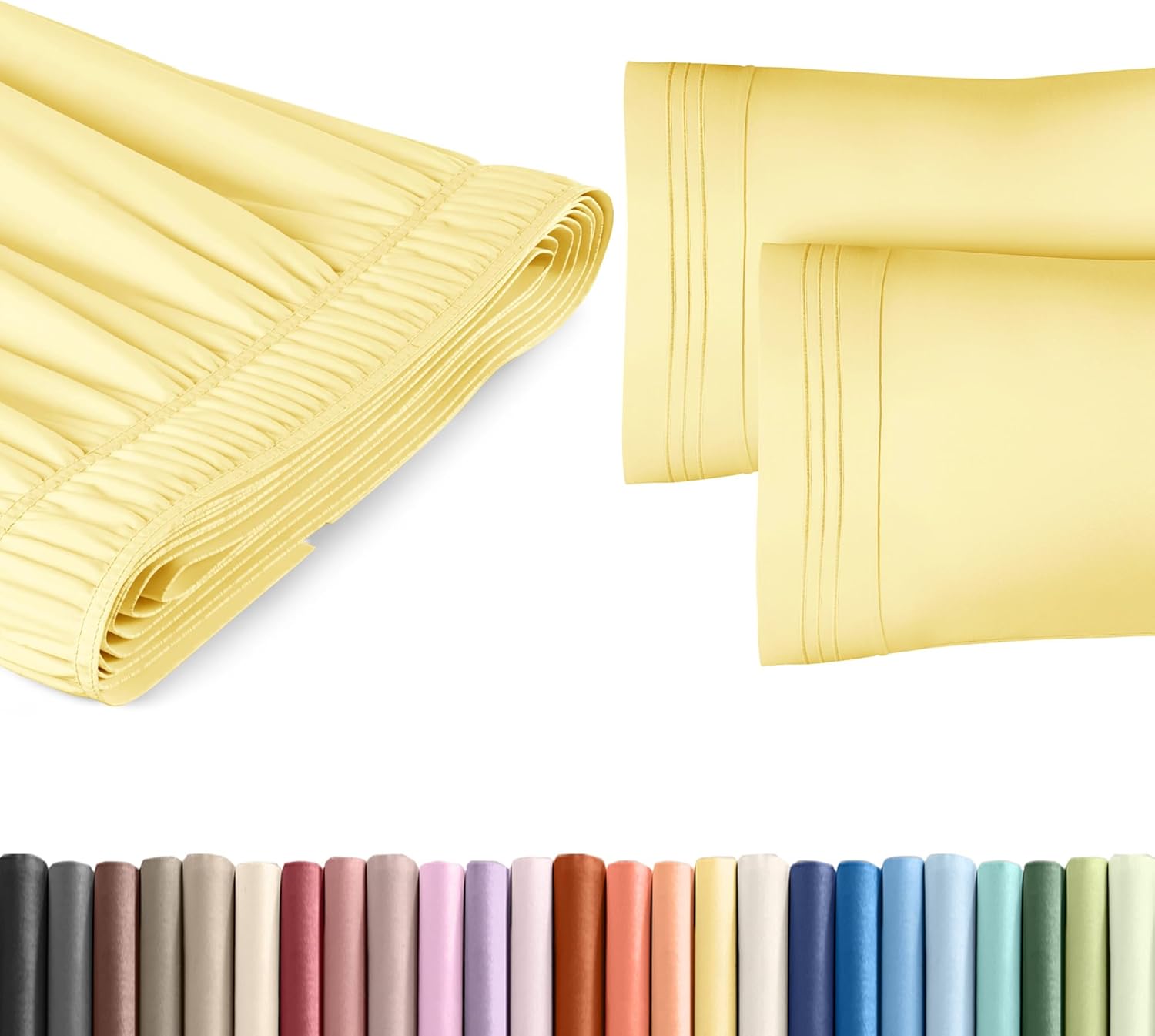 Wrap Around Dust Ruffle Bed Skirt 2 Pillowcases Bundle - Yellow