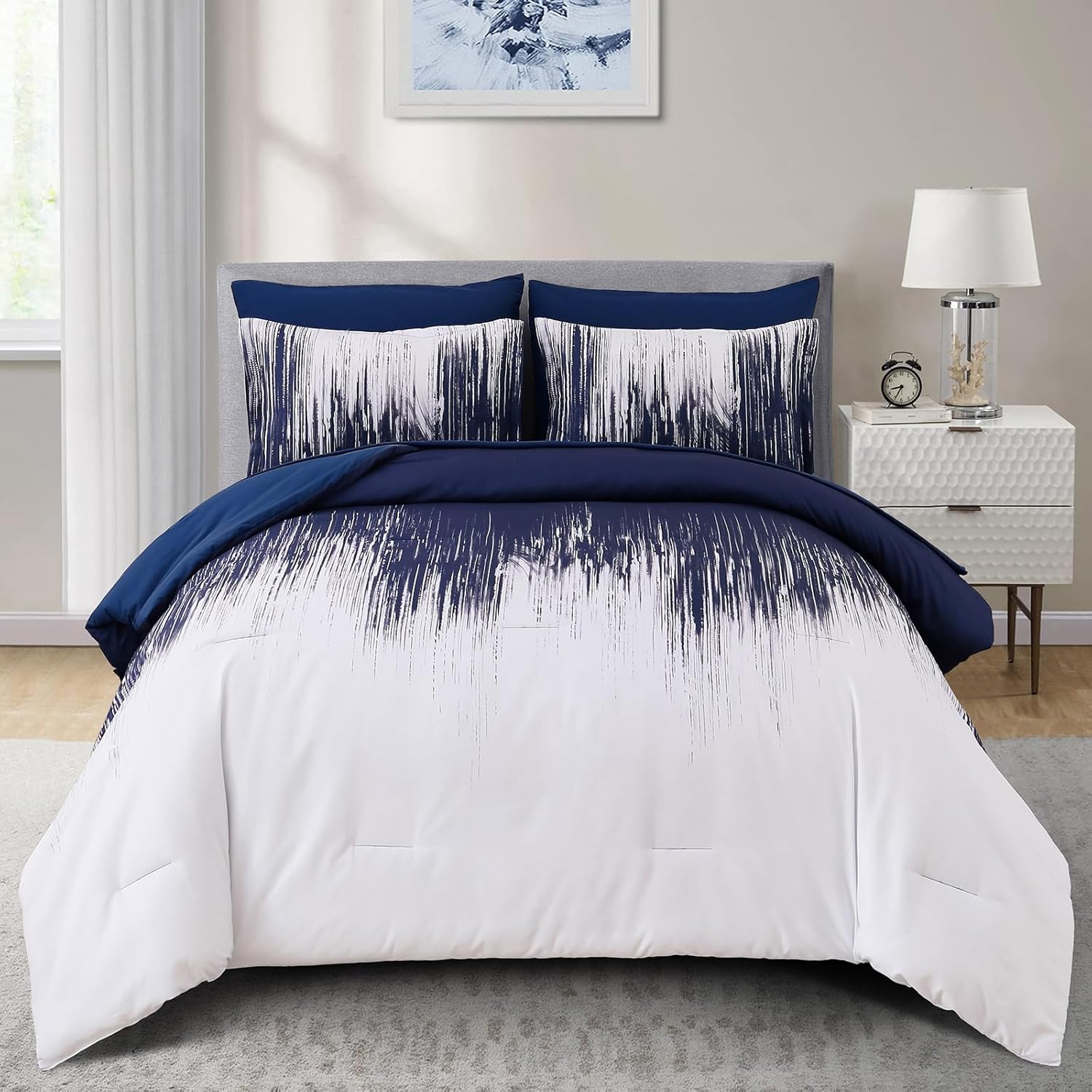 Dinjoy Ombre Navy Blue Comforter Set 7 Pieces
