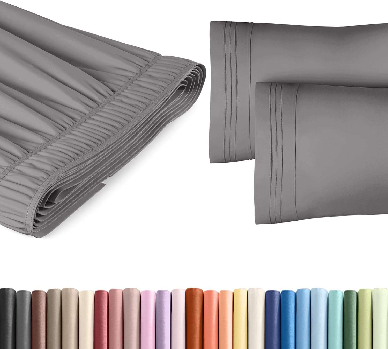 CGK Unlimited Wrap Around Dust Ruffle Bed Skirt 2 Pillowcases Bundle - Dark Grey