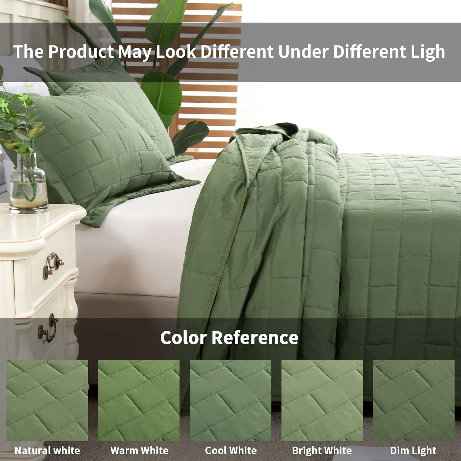 Hygge Hush Summer Quilt Set 3 Piece Olive Green