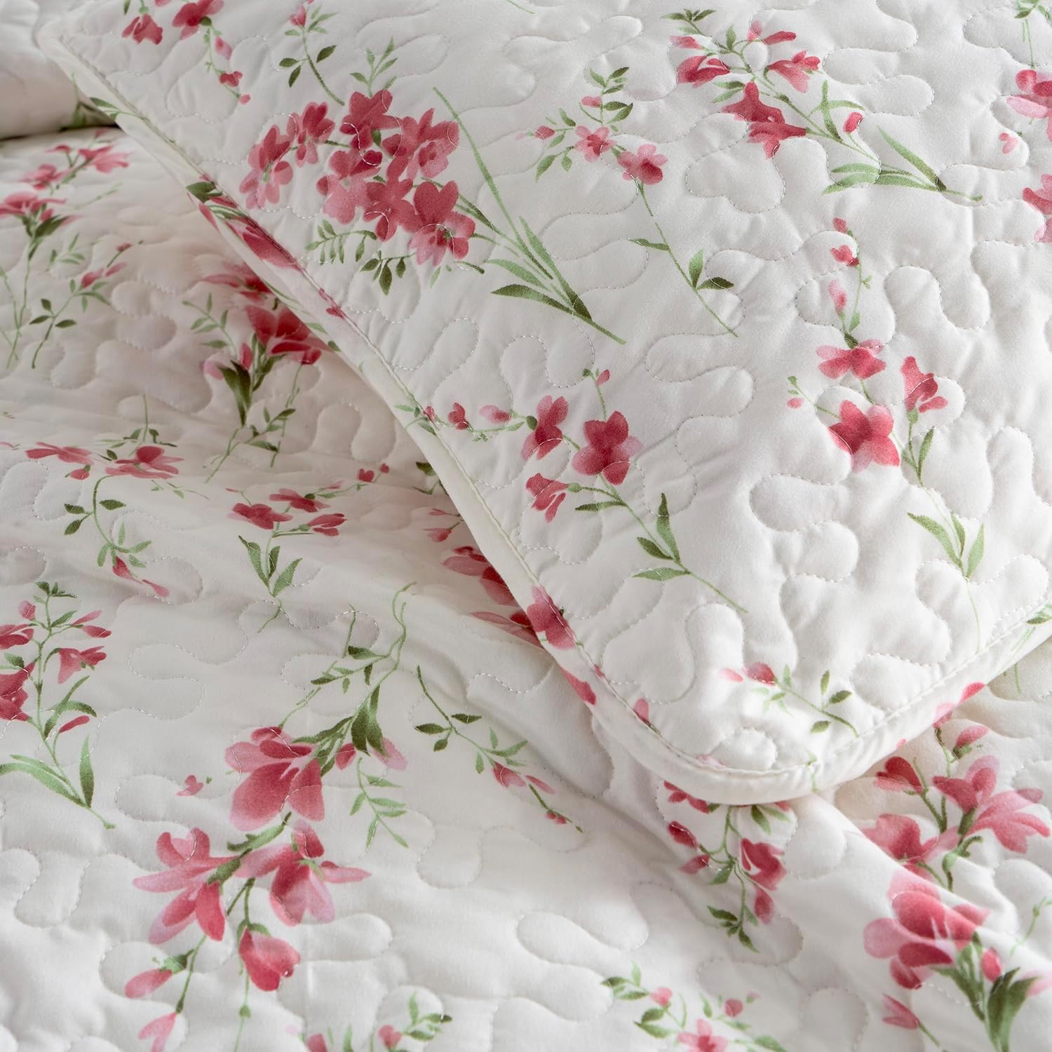 Floral Queen Quilt Set 3PCS Microfiber Bedding