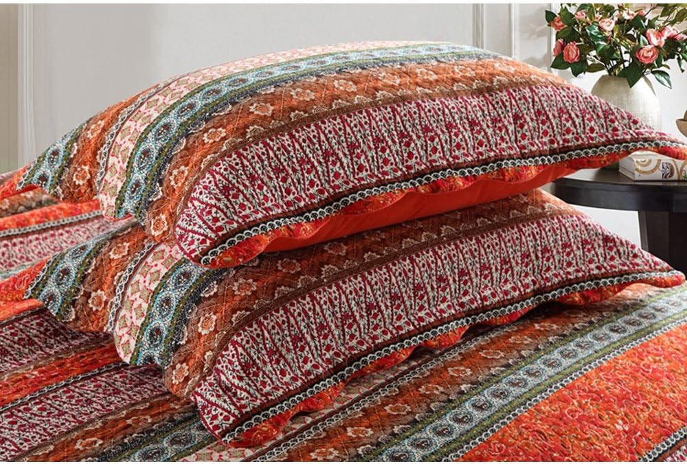 NEWLAKE Striped Cotton Quilt Set Queen Size
