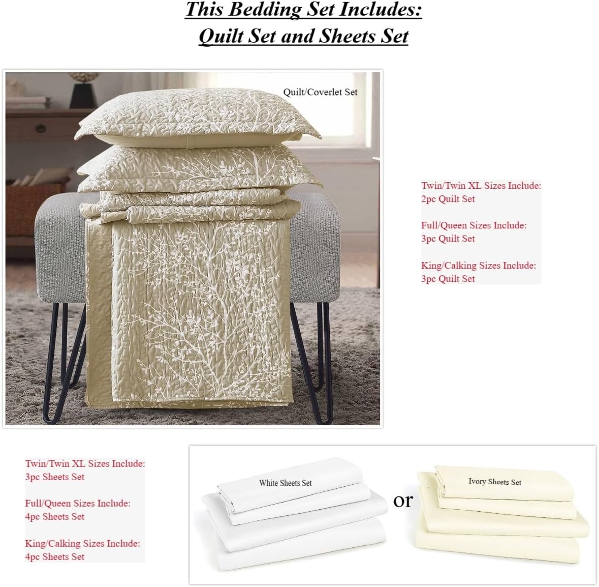 Royal Tradition 7PC Wrinkle-Free Quilt Set - Full Size - Odette Beige