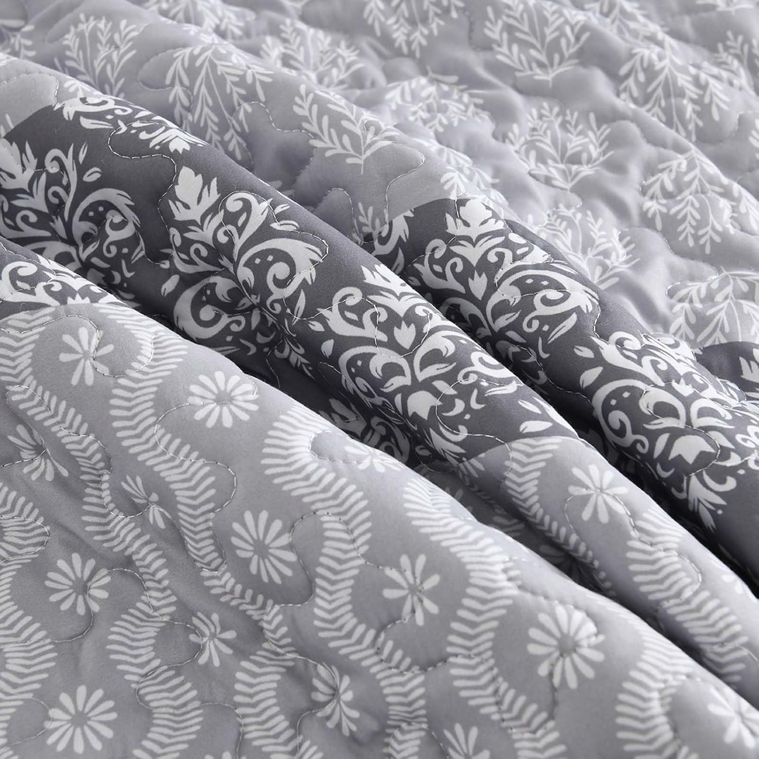 Cottolester Boho Queen Size Gray Striped Coverlet Set 3 Piece