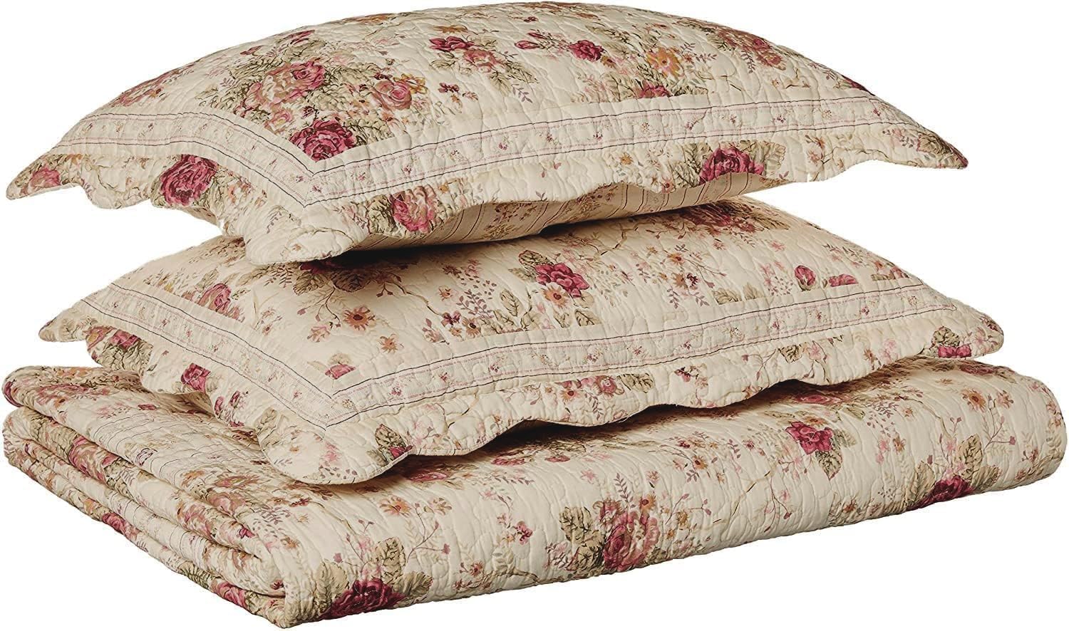 Greenland Home Antique Rose King Quilt Set in Ecru