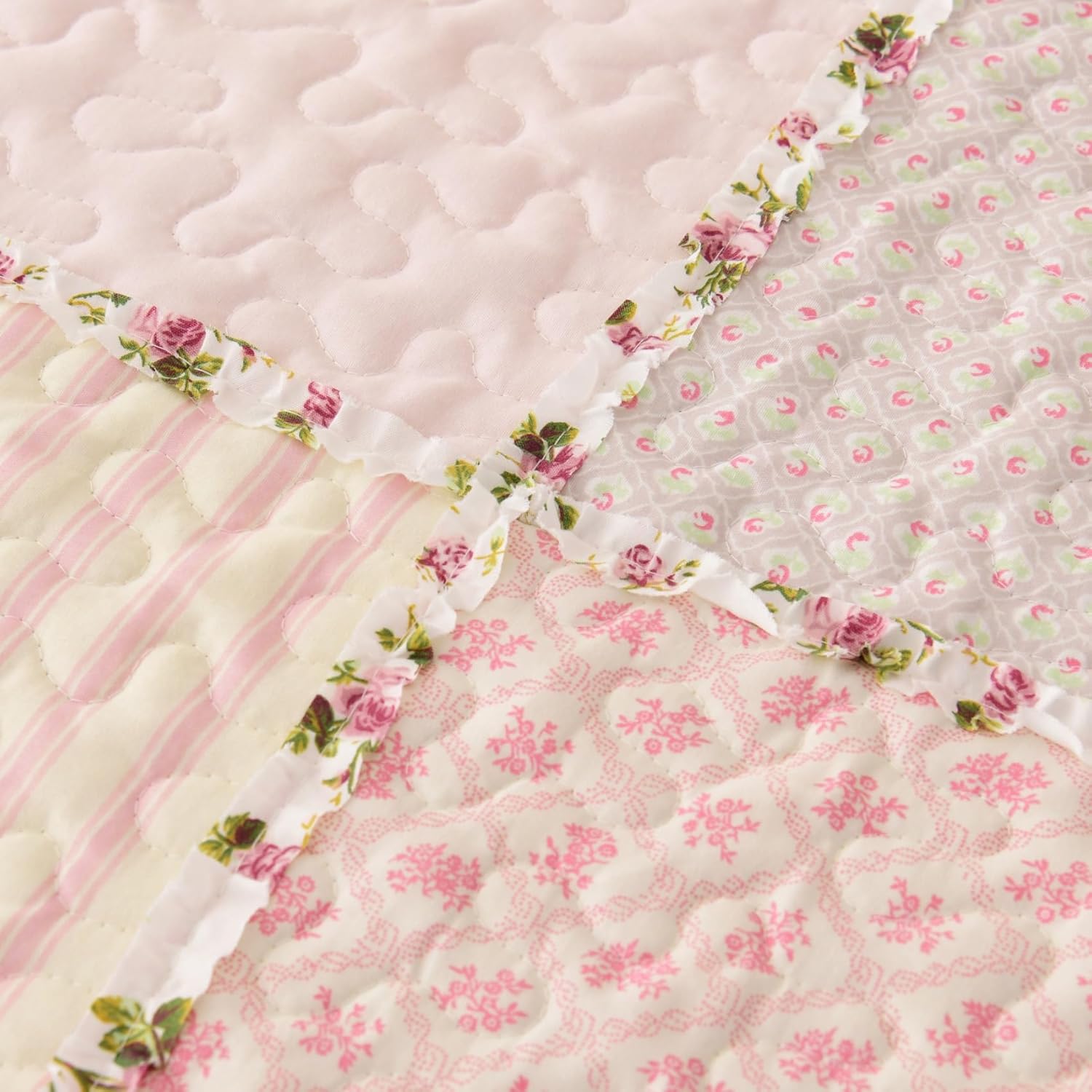 Cmfshape Garden Floral Quilt Bedspread King Size 3 Piece Set