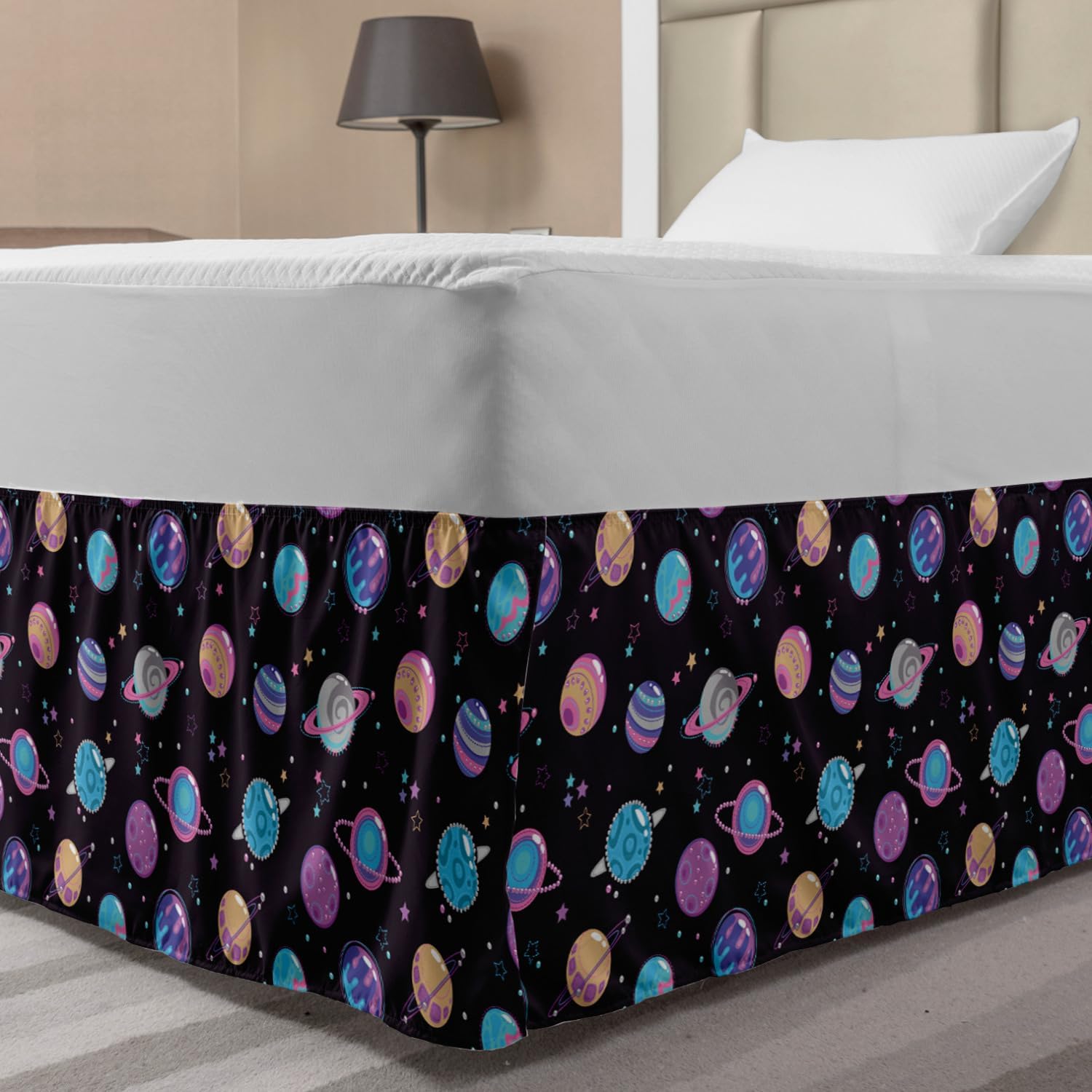 Lunarable Space Elastic Bed Skirt Galaxy Print Charcoal Grey
