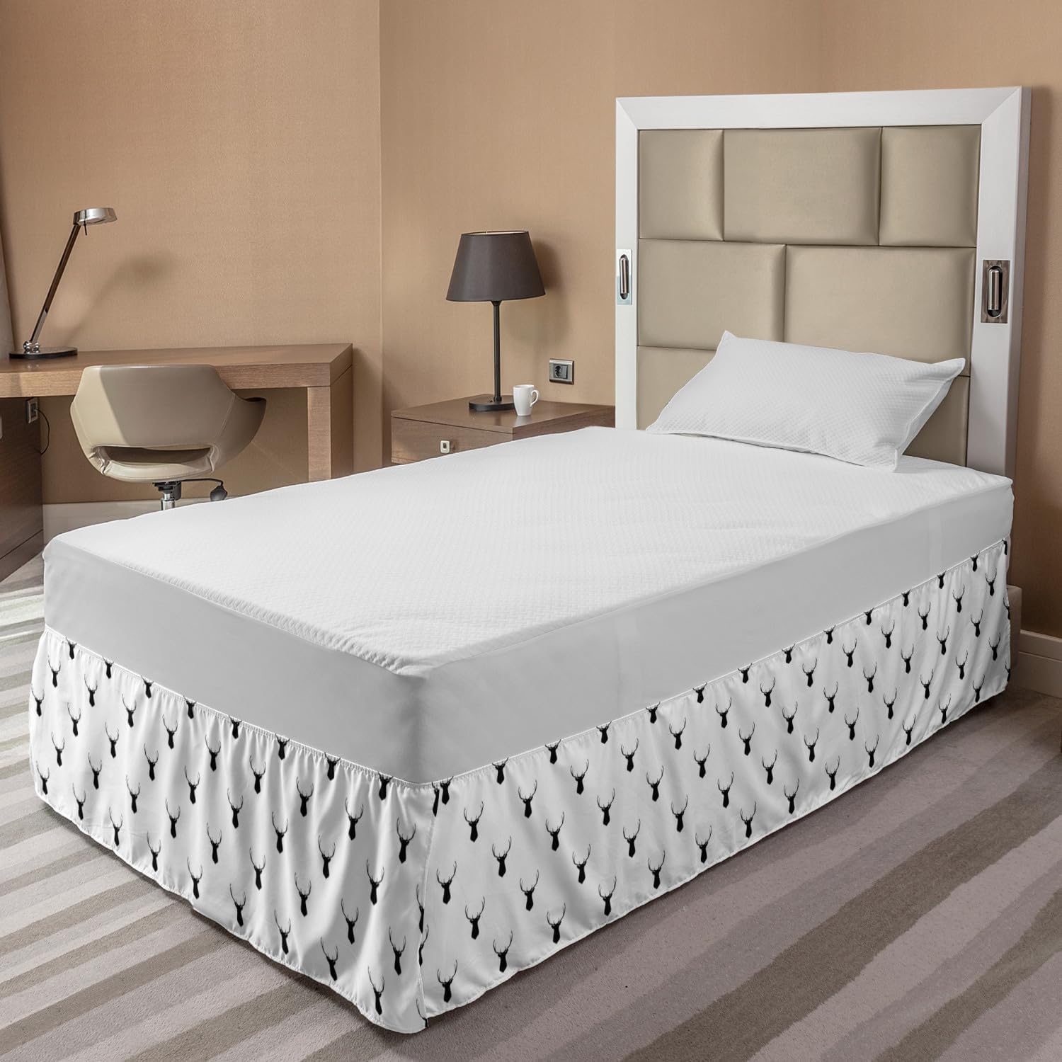 Lunarable Deer Head Bedskirt Forest-Themed TwinTwin XL Charcoal Grey White