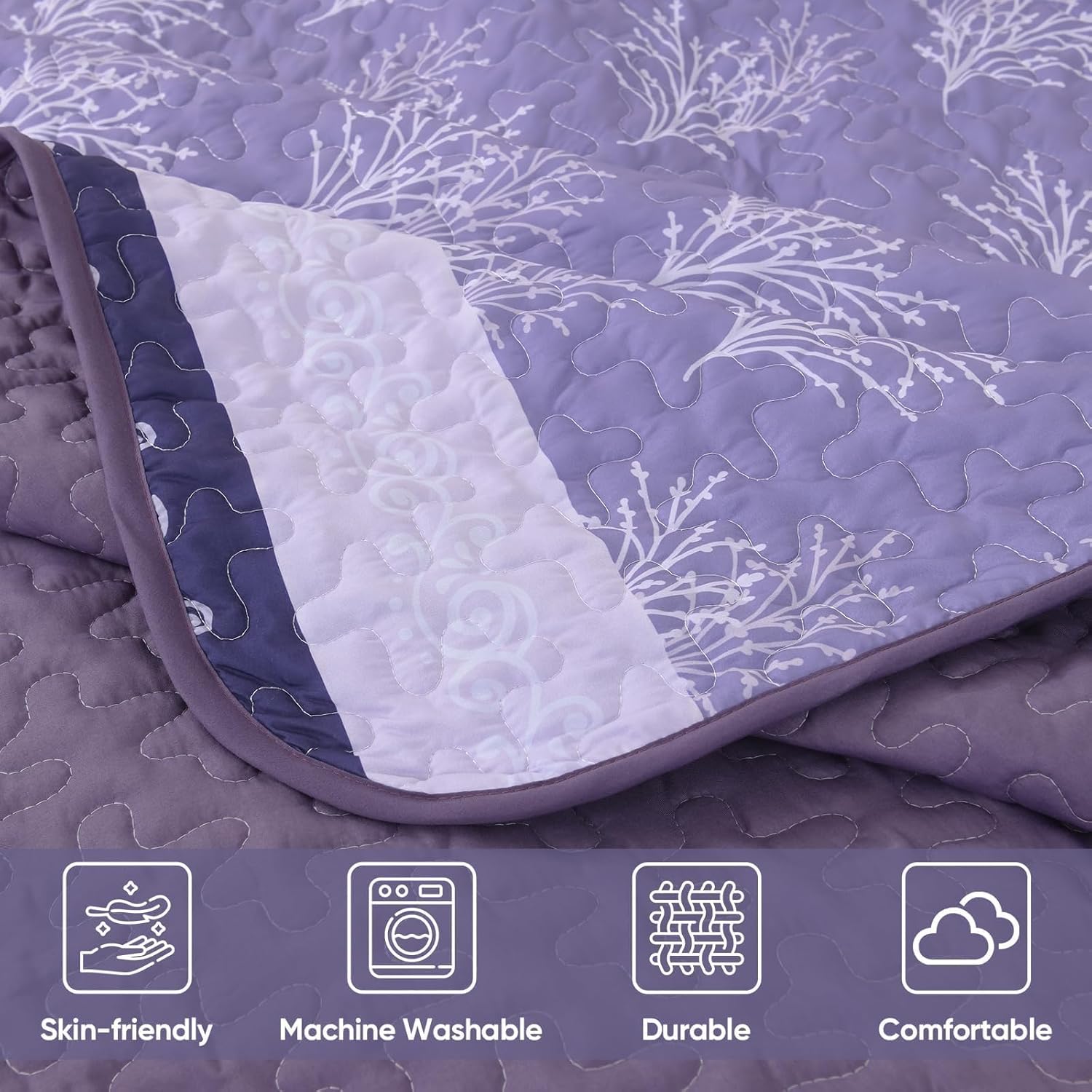 DJY Boho Quilt Set King Size Purple Striped Bedspread